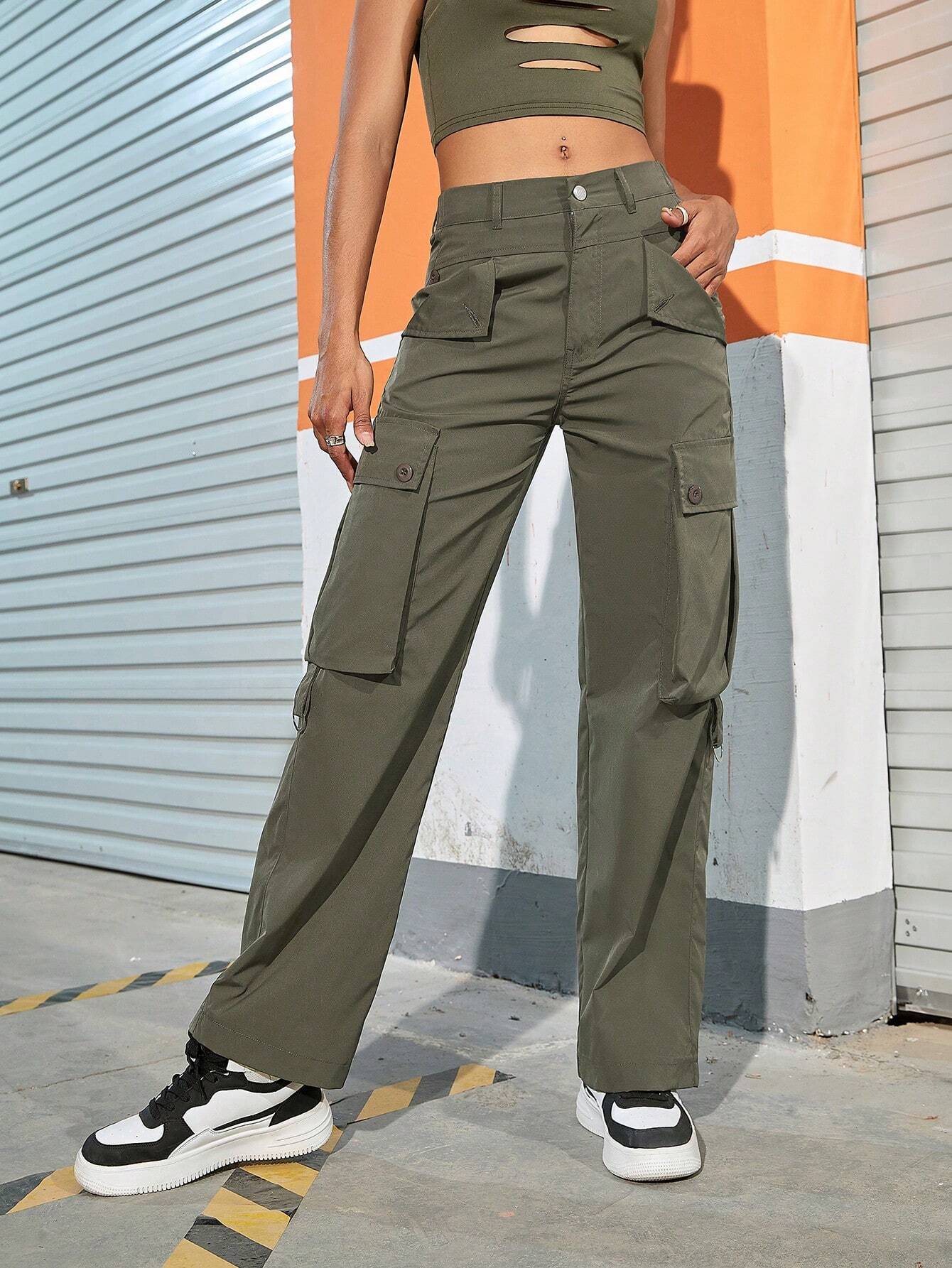 Casual Plain Zipper Cargo Pant Style 2 – women's cargo pants front view