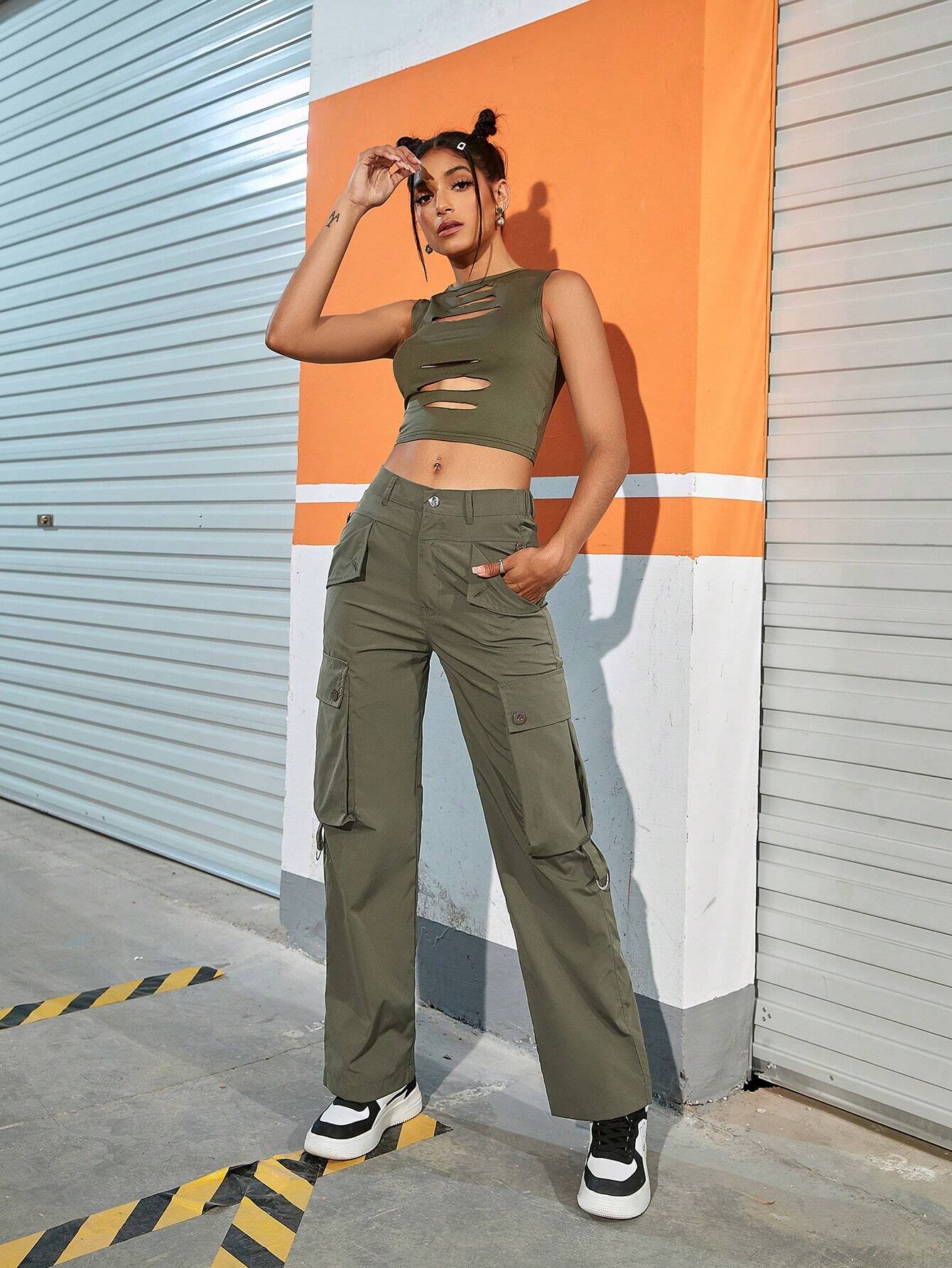 Casual Plain Zipper Cargo Pant Style 2 – side profile view