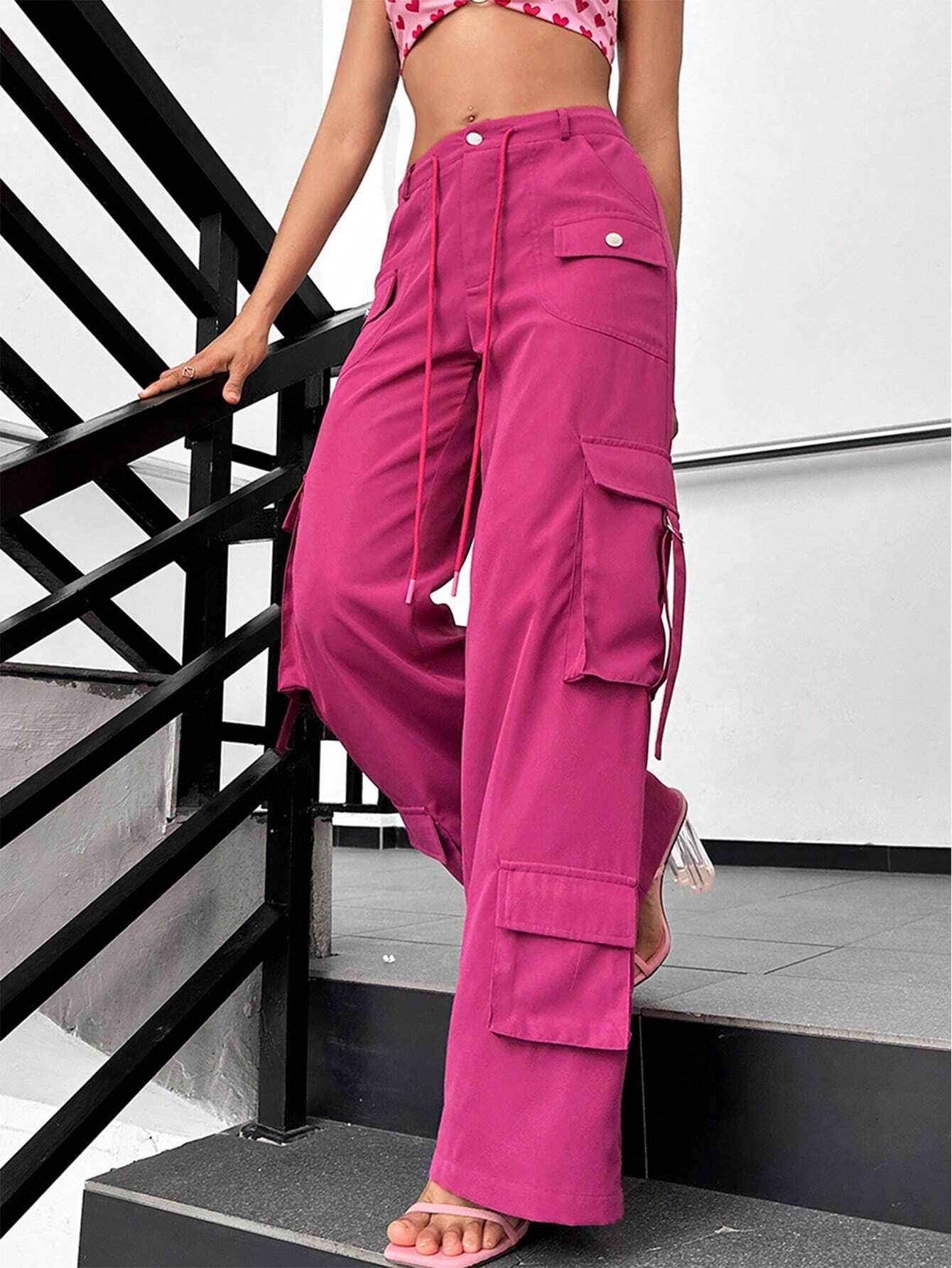 Flap Side Pocket Plain Cargo Pants – women's cargo pants front view