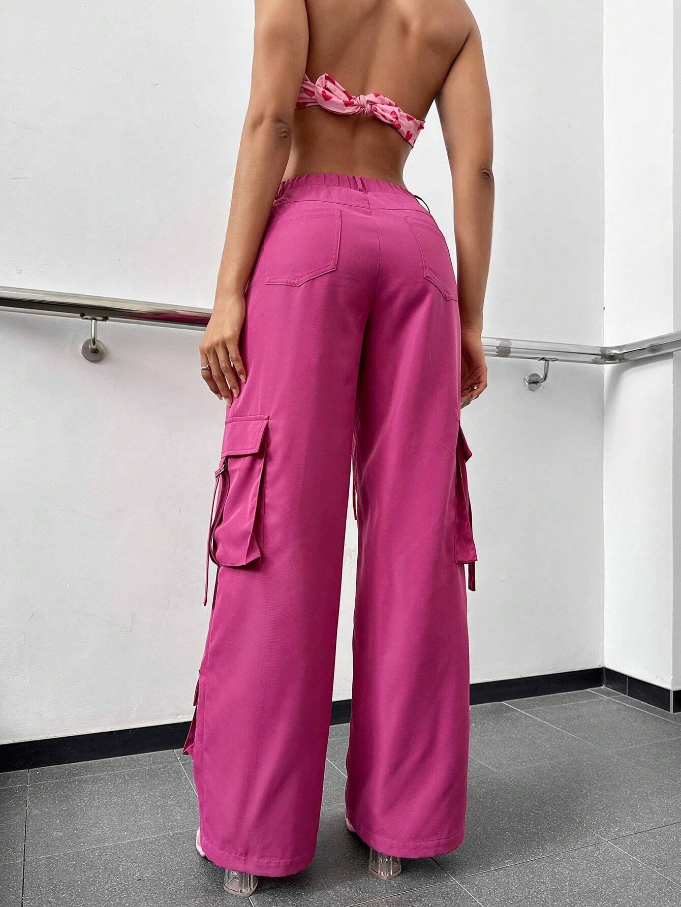 Flap Side Pocket Plain Cargo Pants – side profile view