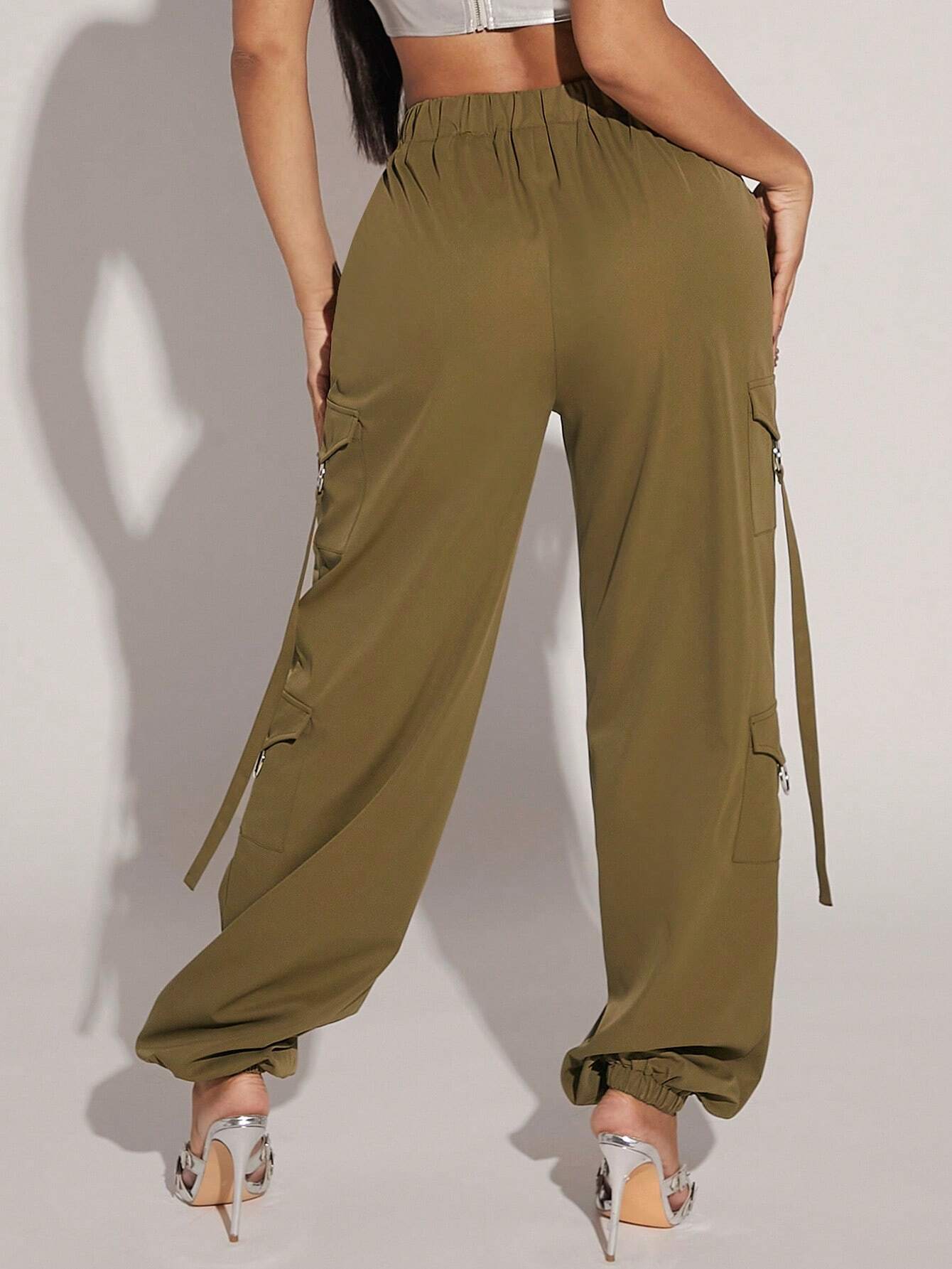 Reflective Tape Flap Pocket Side Cargo Pants – side profile view