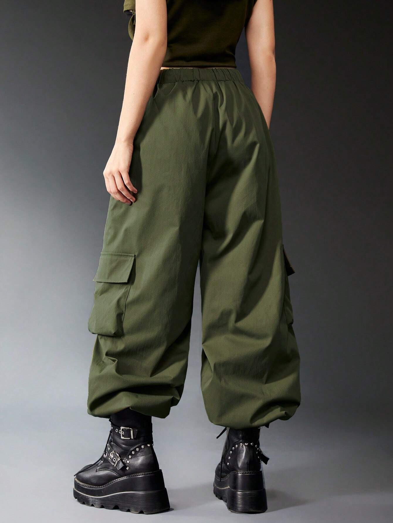 Pocketed Drawstring Cargo Pants – pocket detail close-up