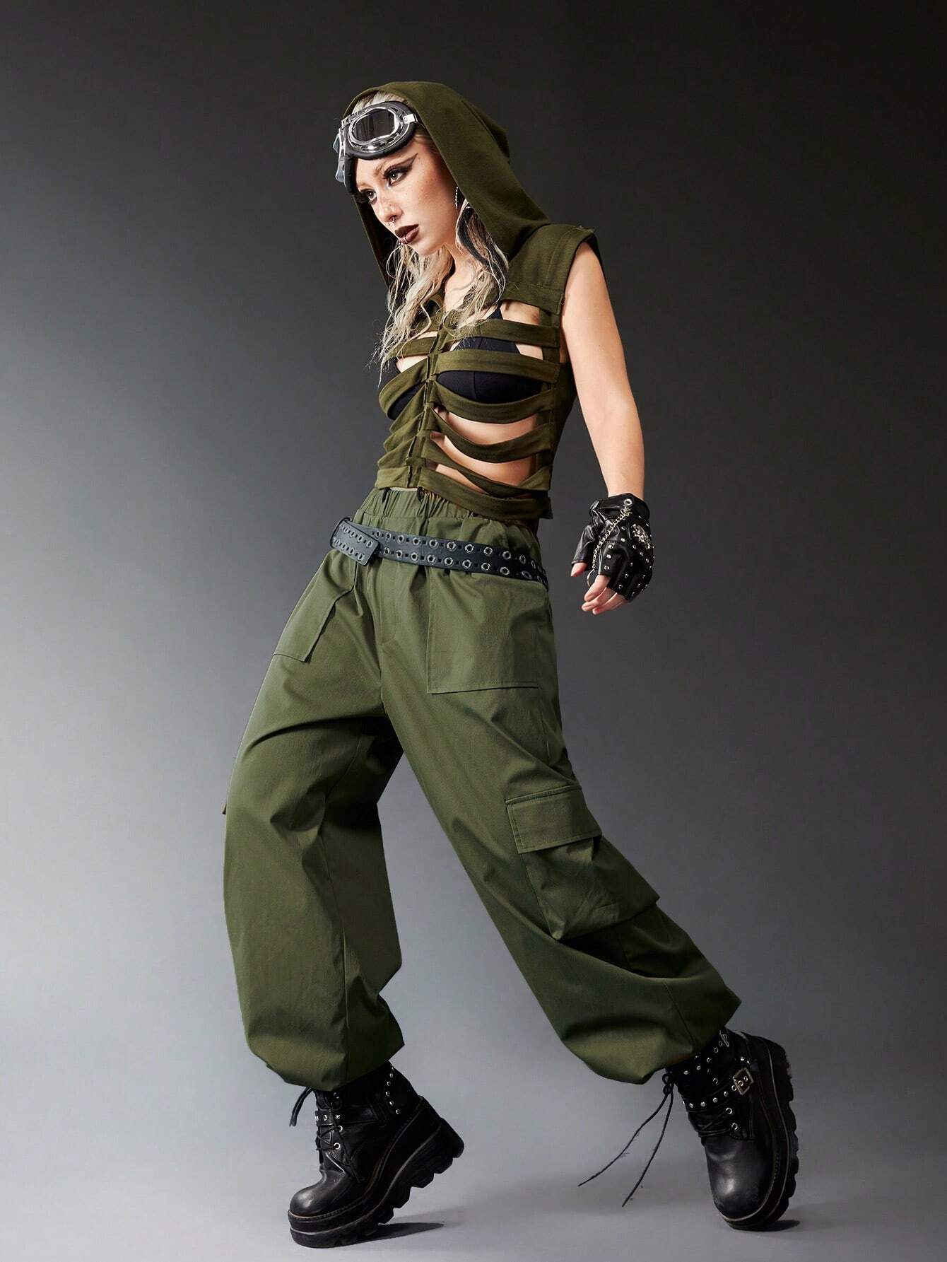 Pocketed Drawstring Cargo Pants – full length outfit view