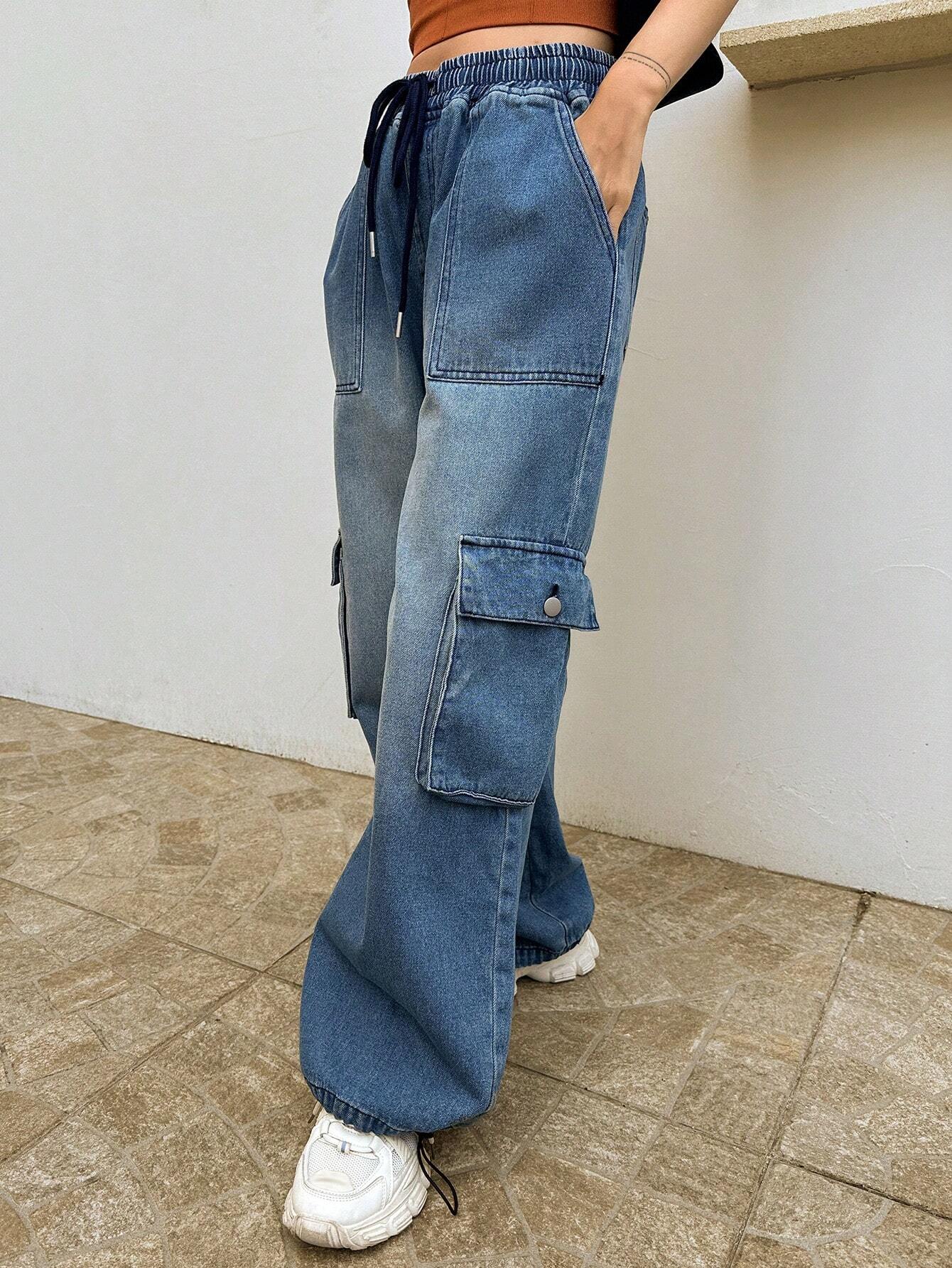 Drawstring Flap Pocket Side Cargo Pants – side profile view