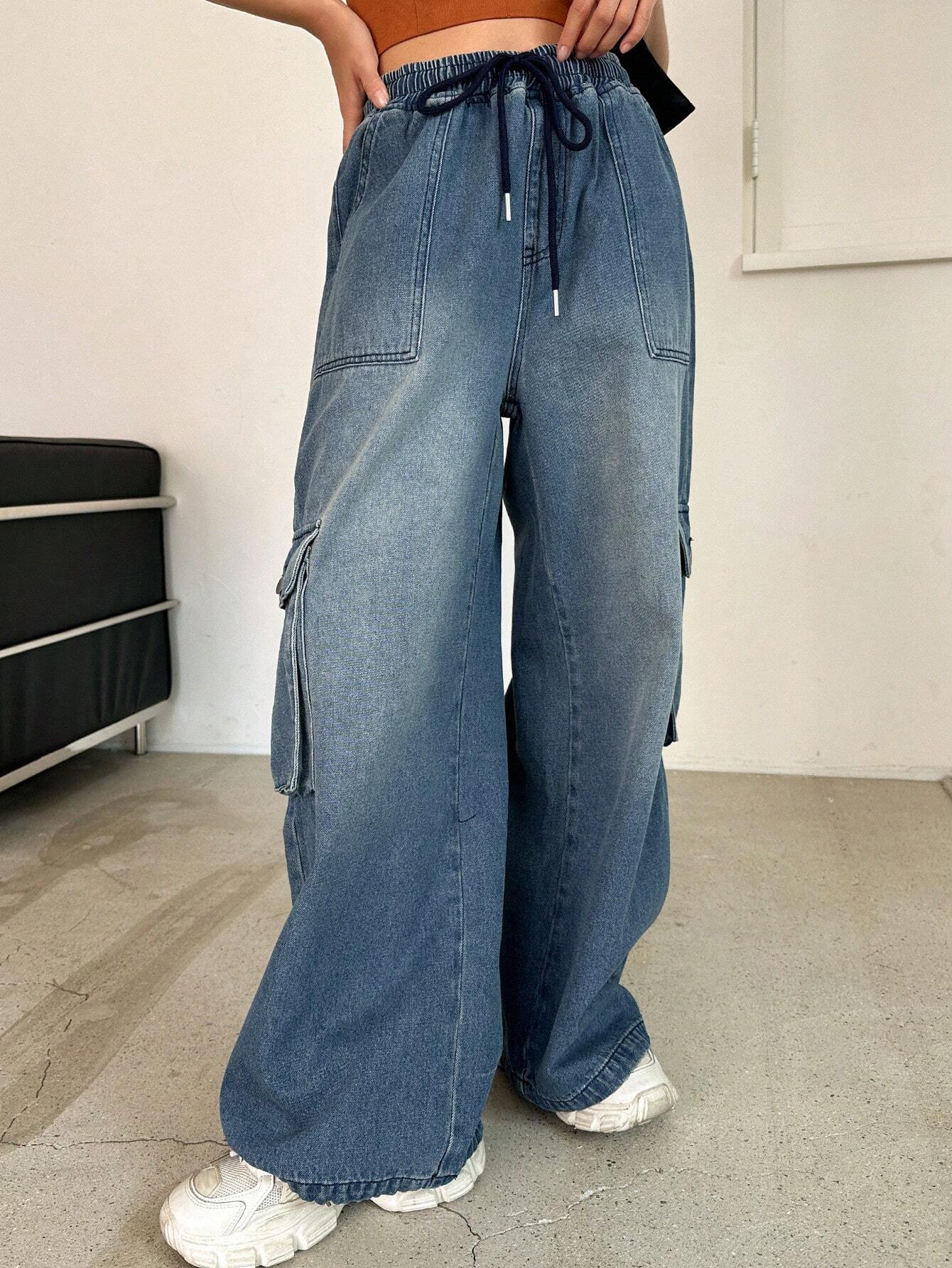 Drawstring Flap Pocket Side Cargo Pants – pocket detail close-up
