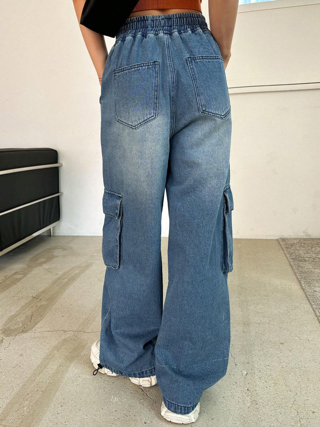 Drawstring Flap Pocket Side Cargo Pants – waistband detail