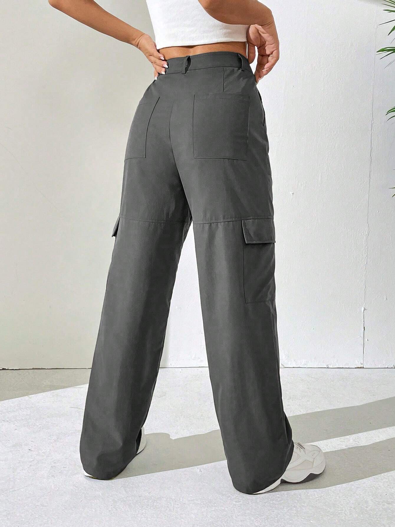 Solid Colored Flap Pocket Cargo Pant – full length outfit view