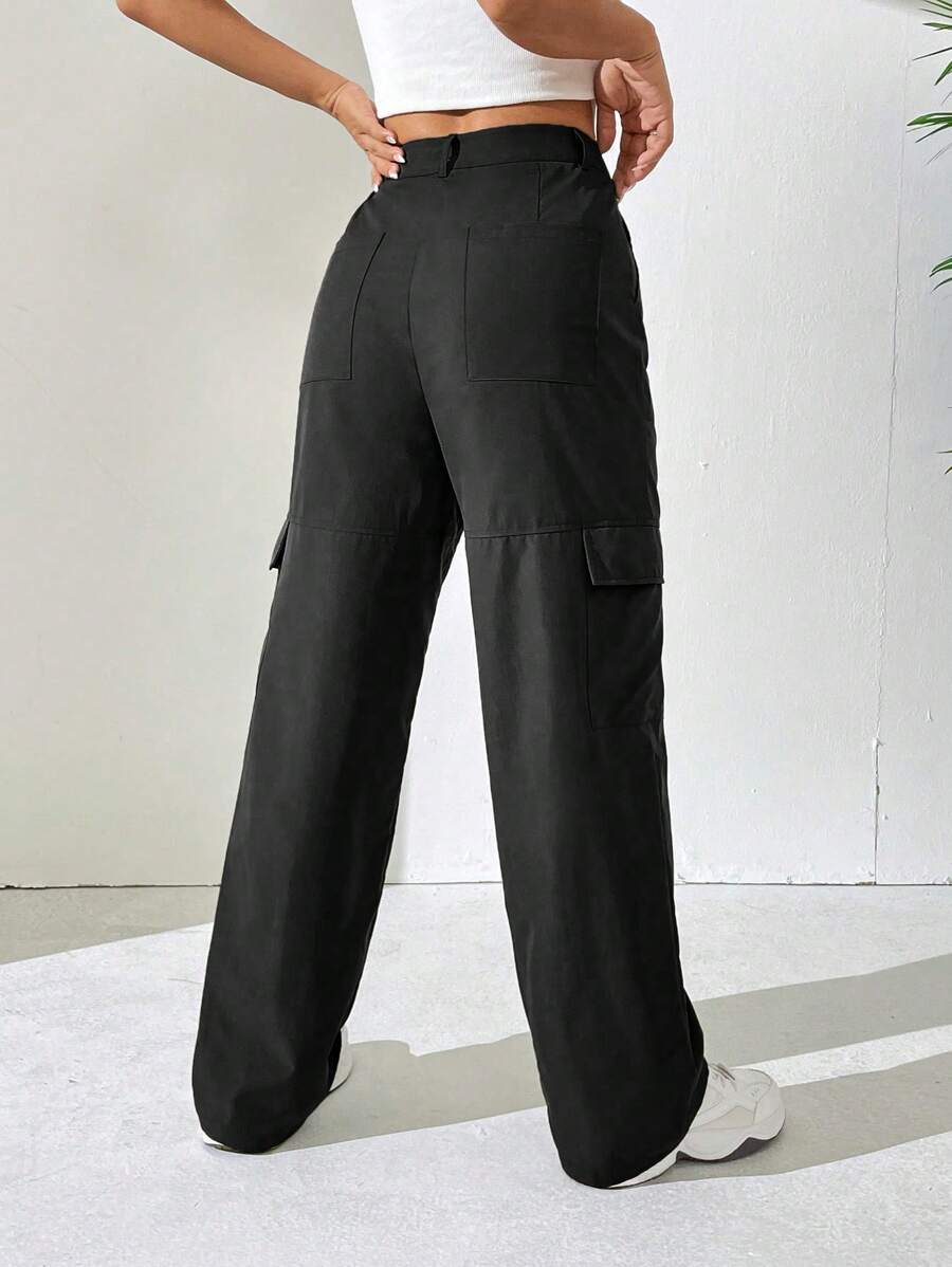 Easy Wear Solid Flap Pocket Side Cargo Pants – side profile view