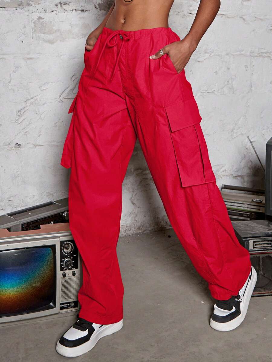 Drawstring Waist Wide Leg Parachute Cargo Jogger Pants – lifestyle view 15
