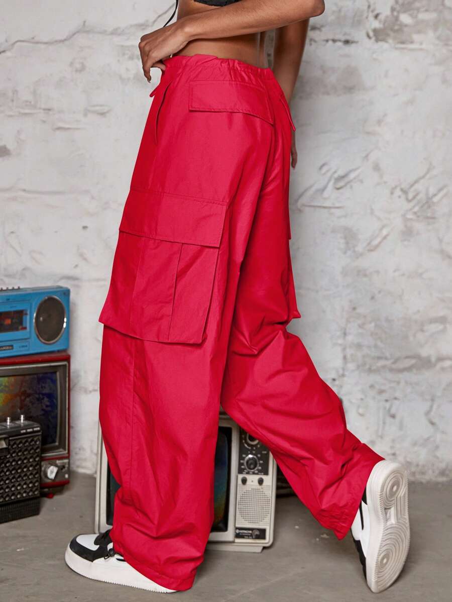 Drawstring Waist Wide Leg Parachute Cargo Jogger PantsDrawstring Waist Wide Leg Parachute Cargo Jogger Pants - Image 26