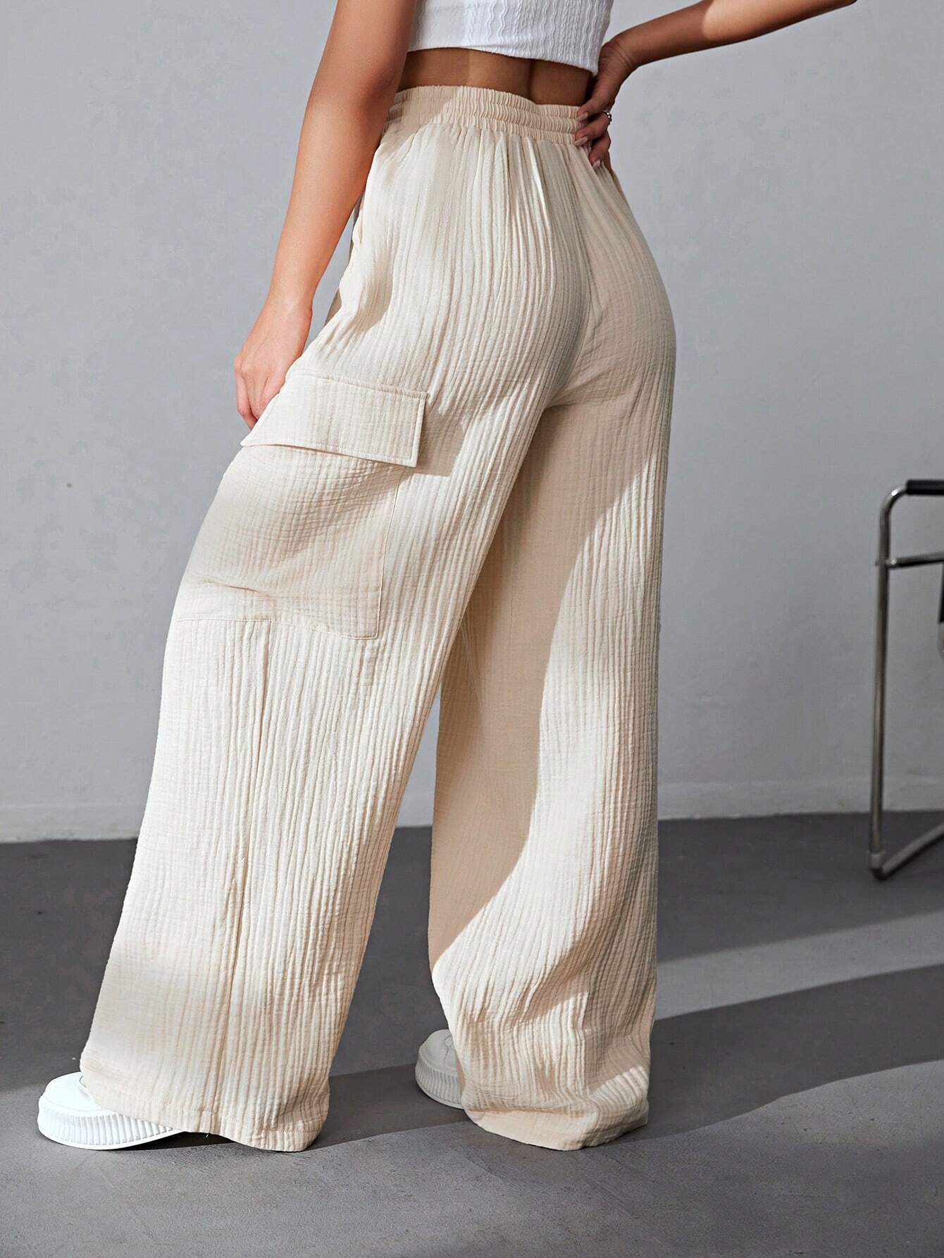 Side Pocketed Drawstring Waist Cargo PantsSide Pocketed Drawstring Waist Cargo Pants - Image 3