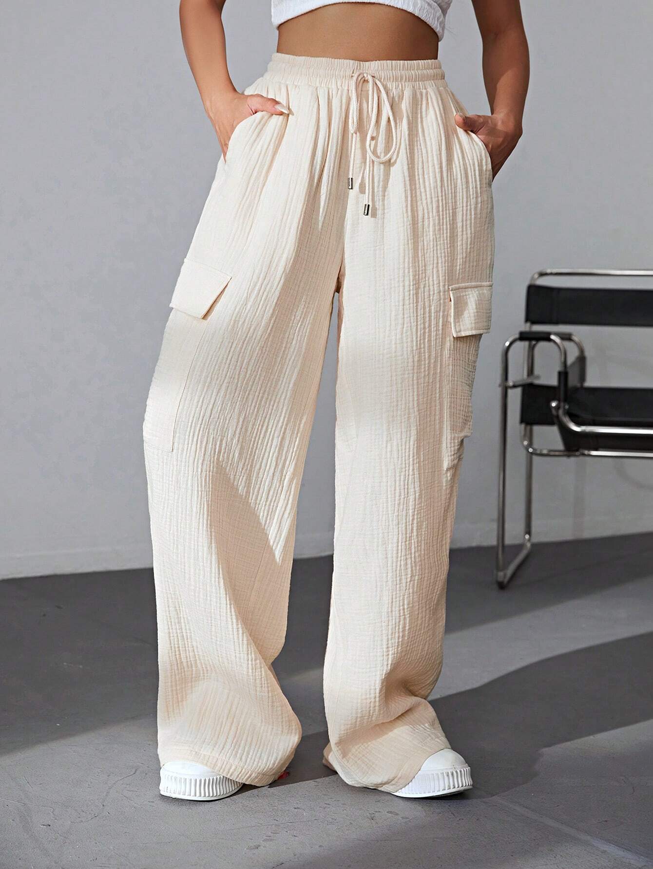 Side Pocketed Drawstring Waist Cargo PantsSide Pocketed Drawstring Waist Cargo Pants - Image 5