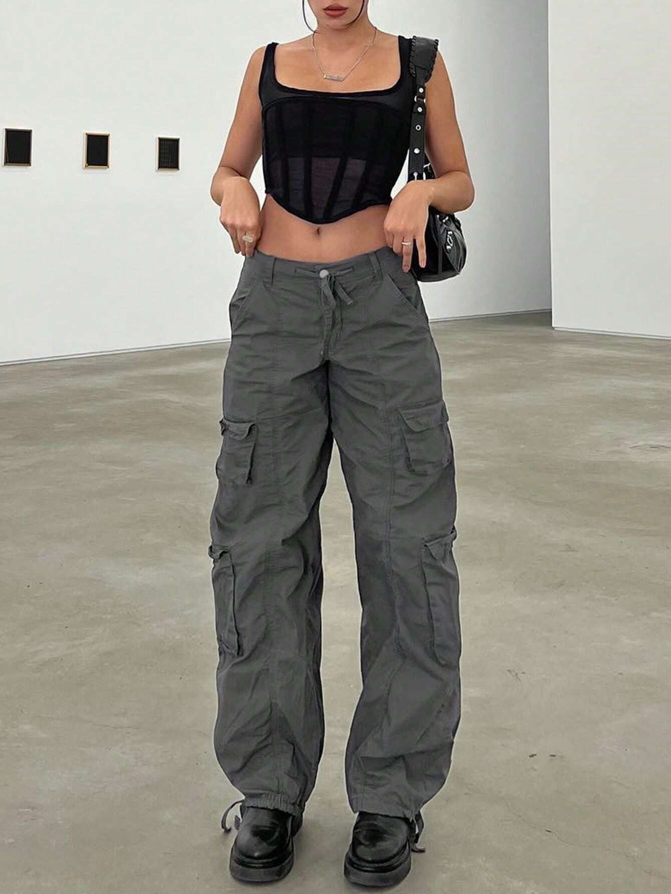 Flap Pocket Side Drawstring Cargo Pant – full length outfit view