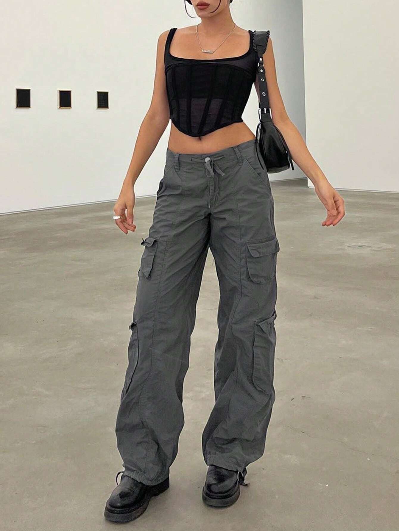 Flap Pocket Side Drawstring Cargo Pant – women's cargo pants front view