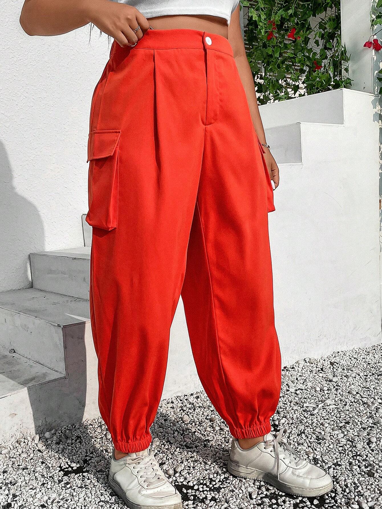 Casual Long Flap Pocket Side Cargo Pants – back view detail