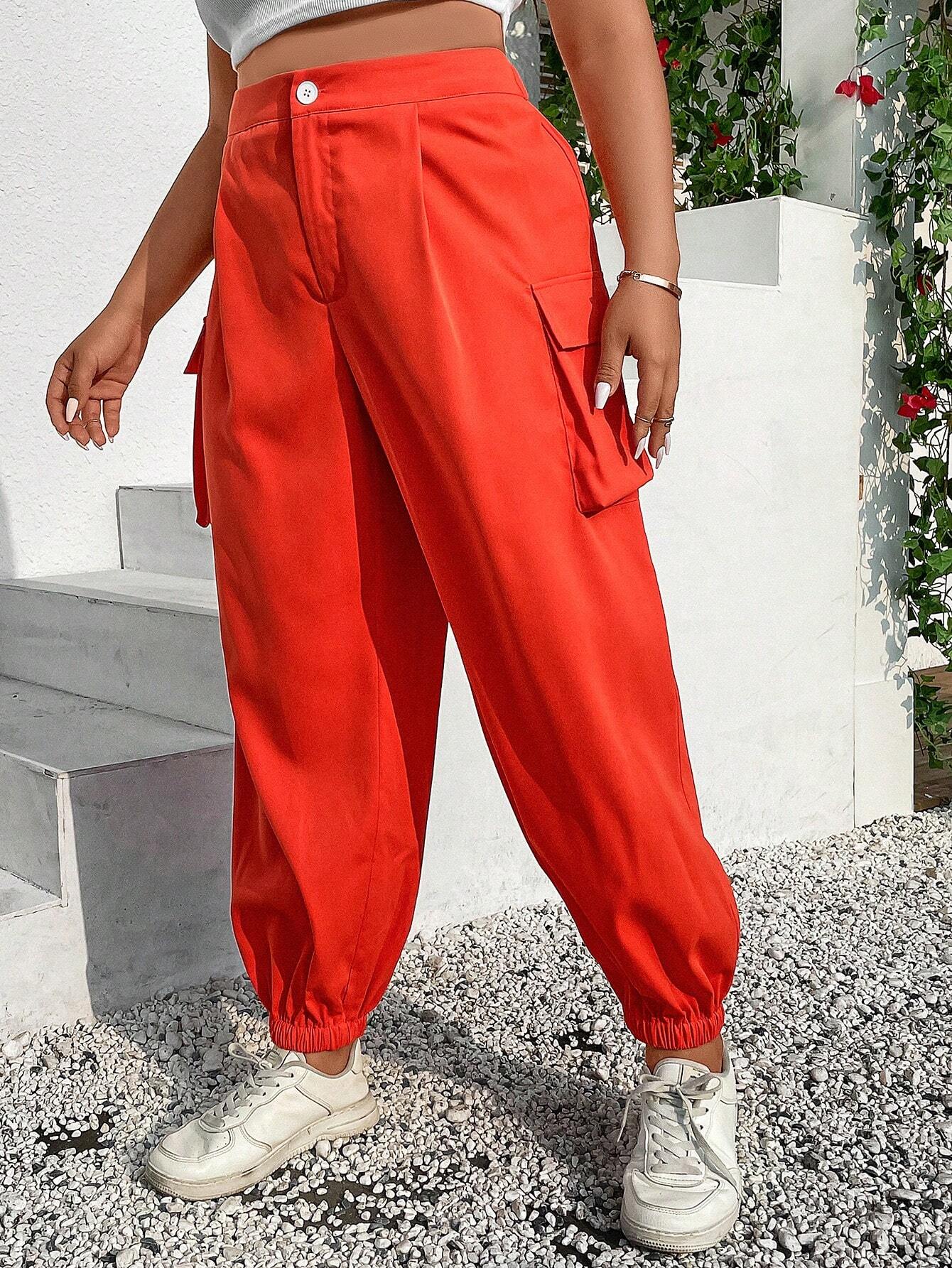 Casual Long Flap Pocket Side Cargo Pants – full length outfit view