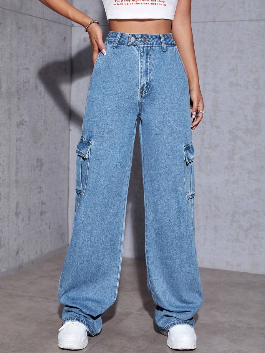 Tall Flap Pocket Cargo Jeans in Black – model wearing view