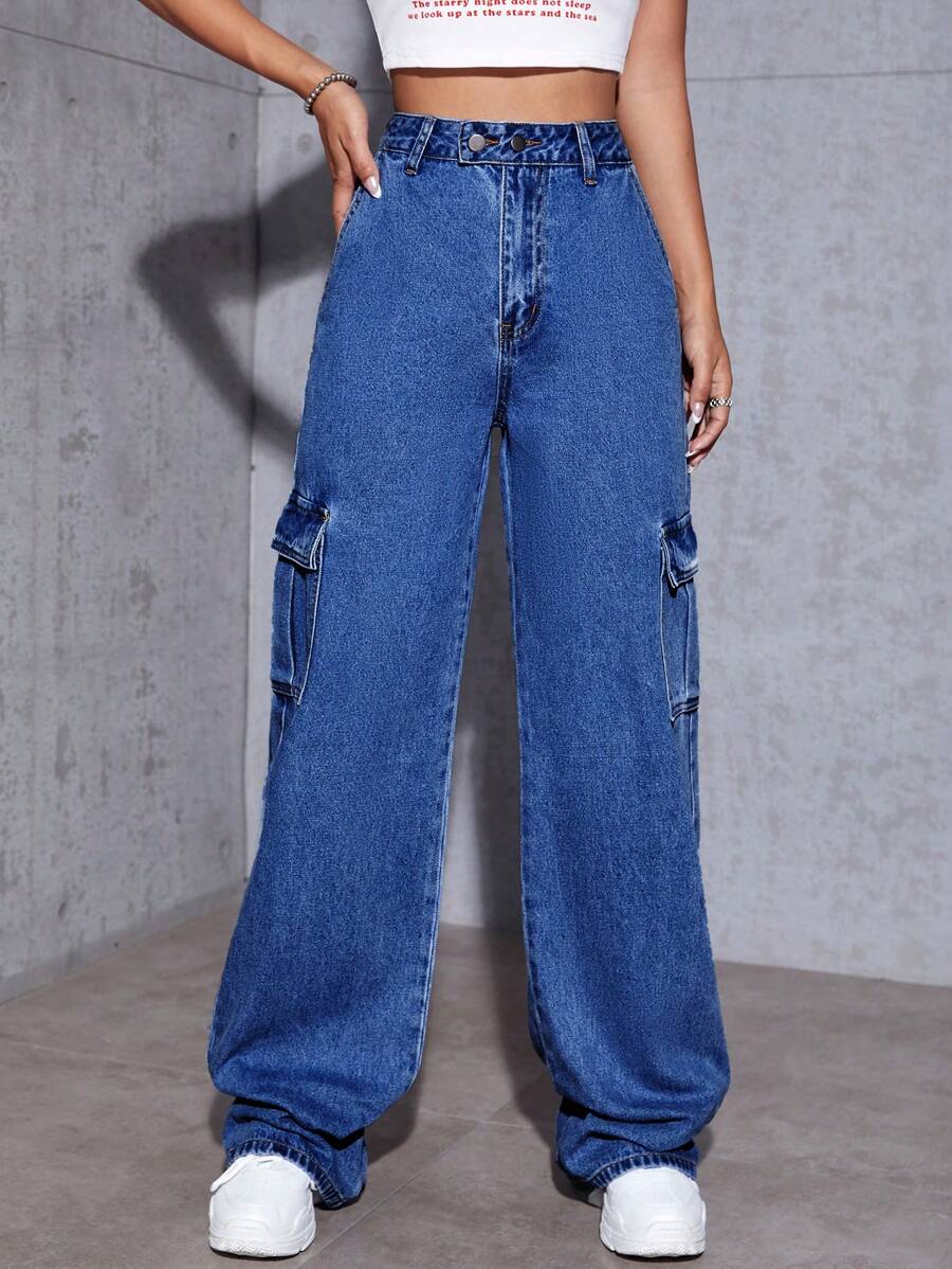 Tall Flap Pocket Cargo Jeans in Black – back view detail