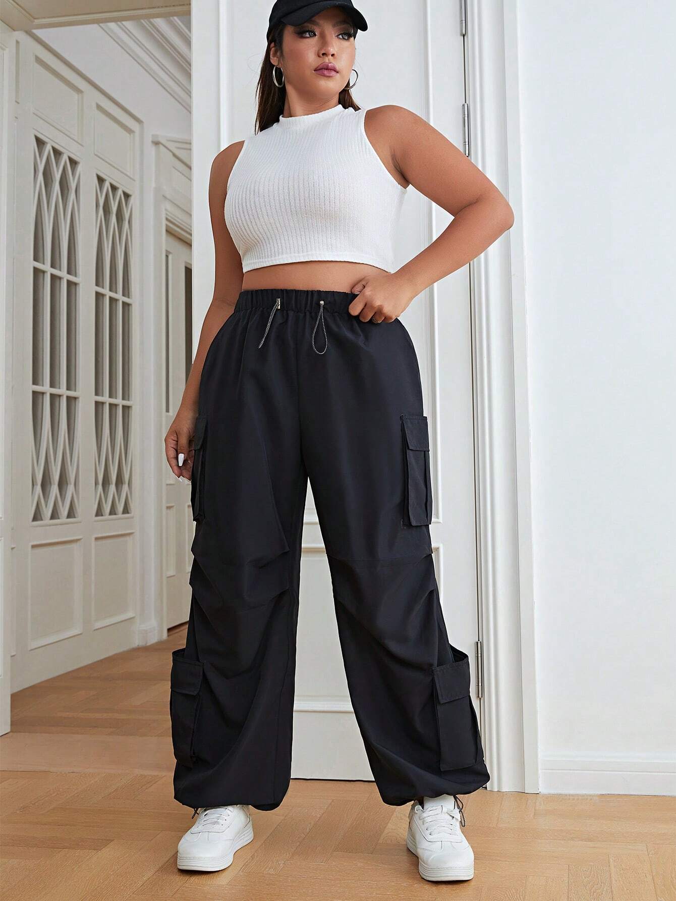 Drawstring Side Pocket Cargo Pants – side profile view