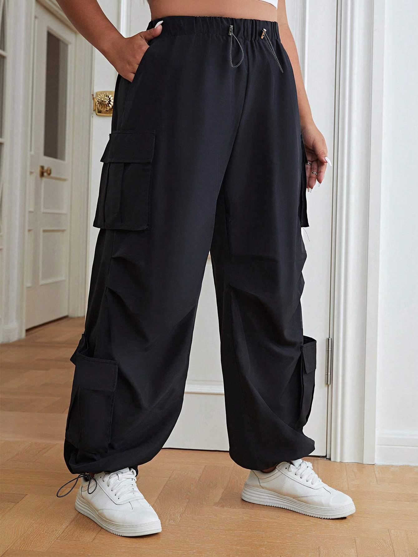 Drawstring Side Pocket Cargo Pants – women's cargo pants front view
