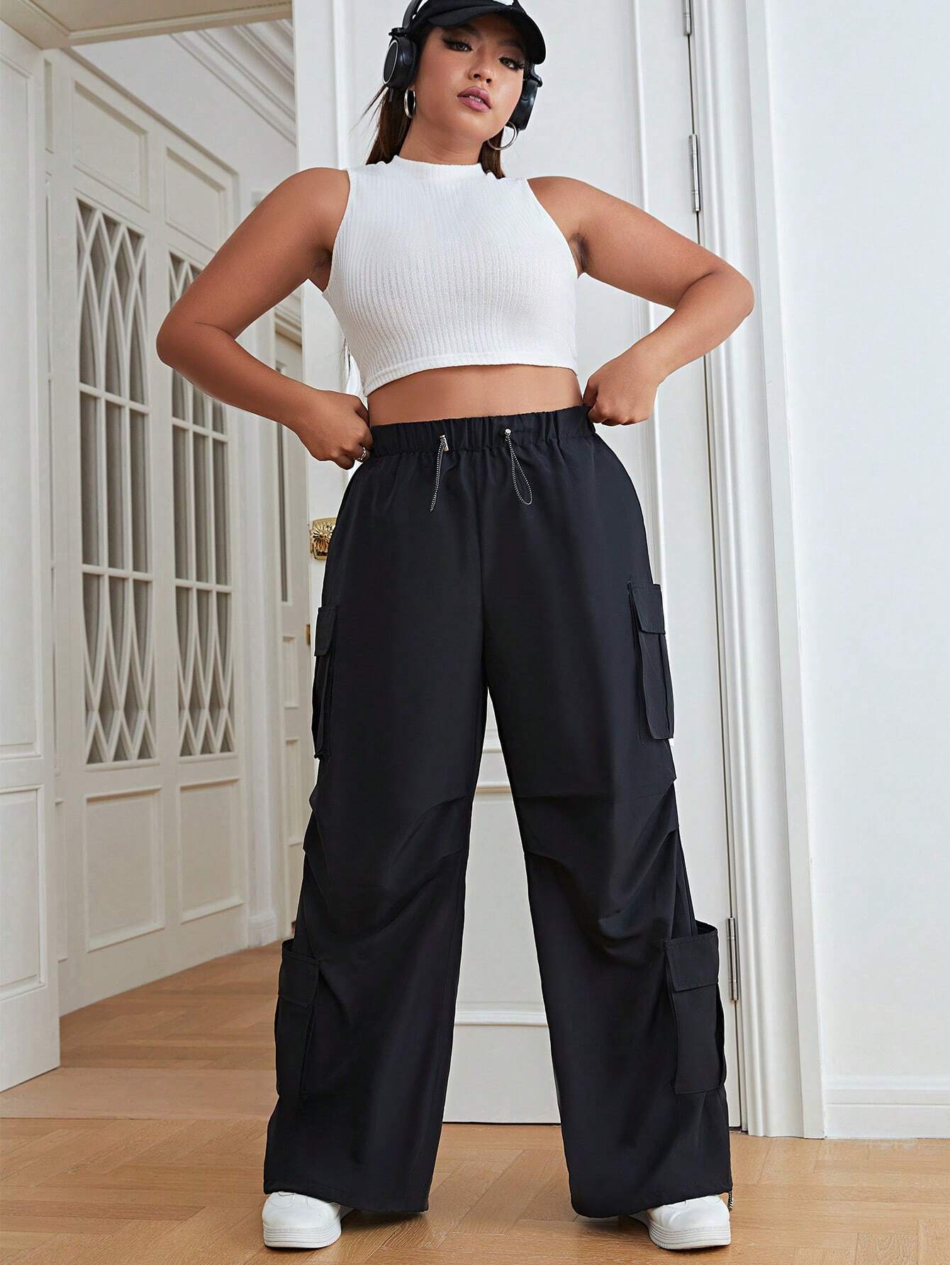 Drawstring Side Pocket Cargo Pants – waistband detail