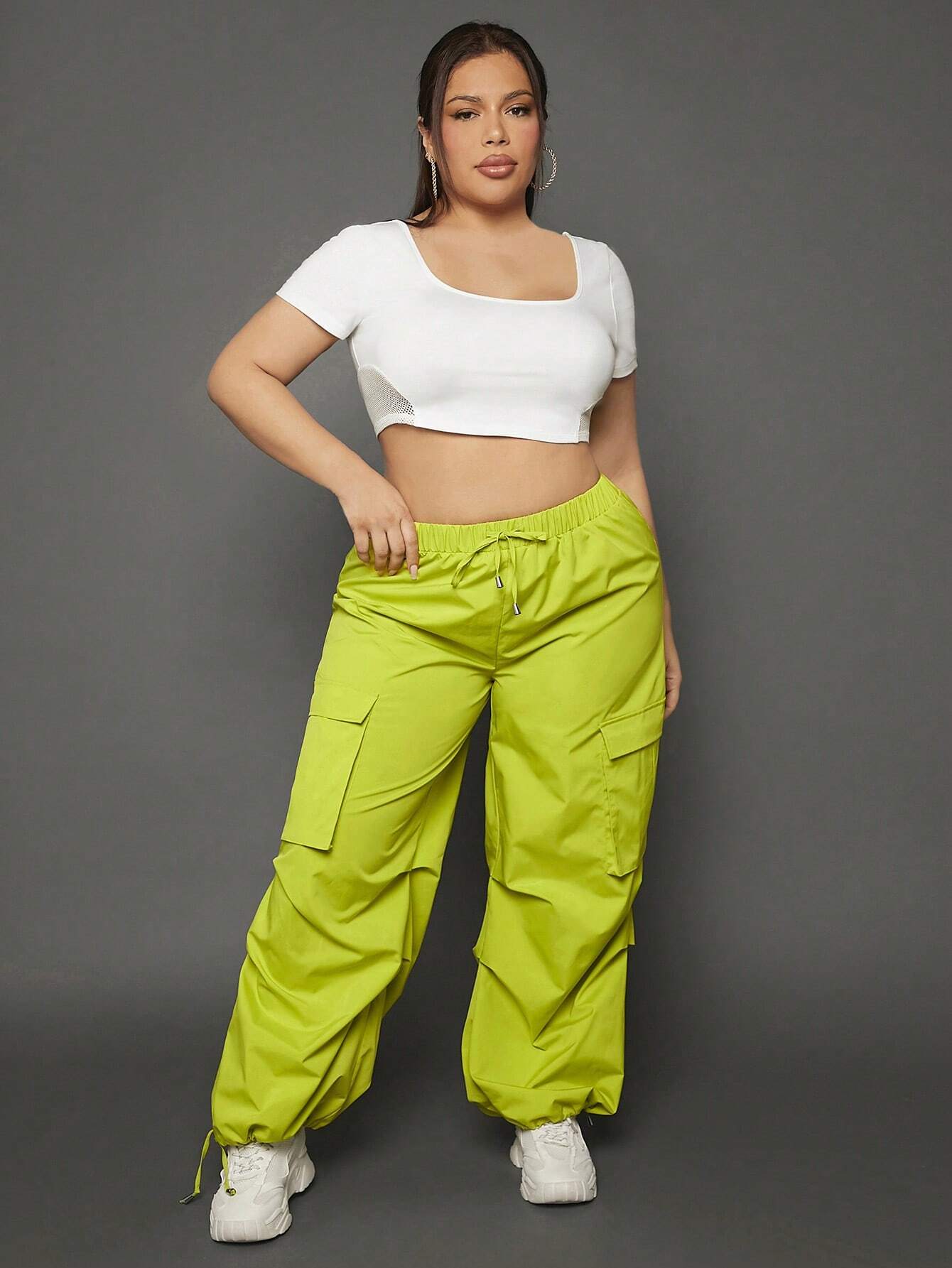 Crop Tee And Drawstring Waist Cargo Pants – women's cargo pants front view