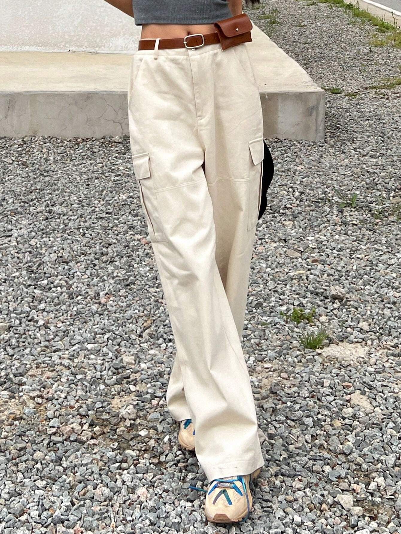 Casual Flap Side Pocket Plain Cargo Pants #ants – side profile view