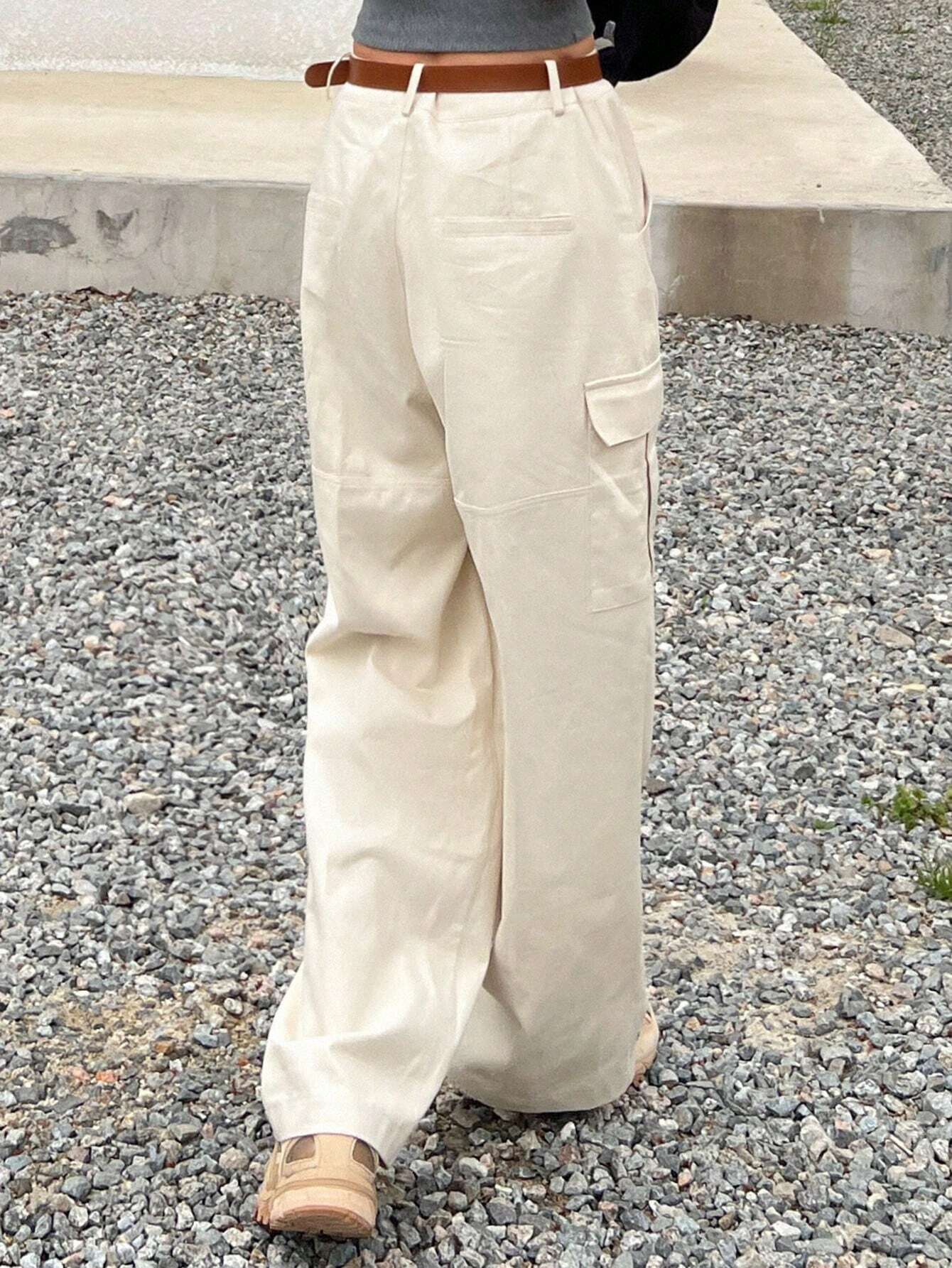 Casual Flap Side Pocket Plain Cargo Pants #ants – waistband detail