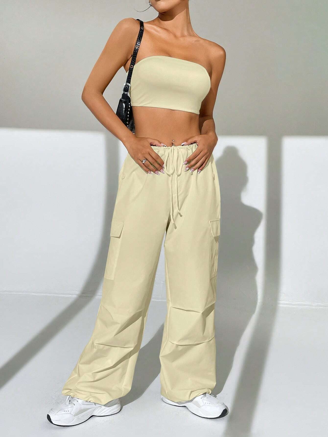 Tube Top And Drawstring Waist Cargo Pants – lifestyle view 15