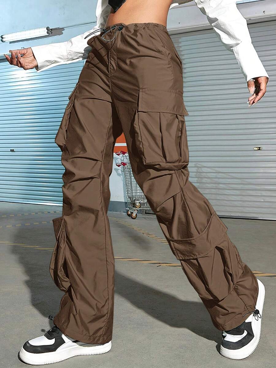 Street Vibes Flap Pockets Drawstring Cargo Pants – full length outfit view