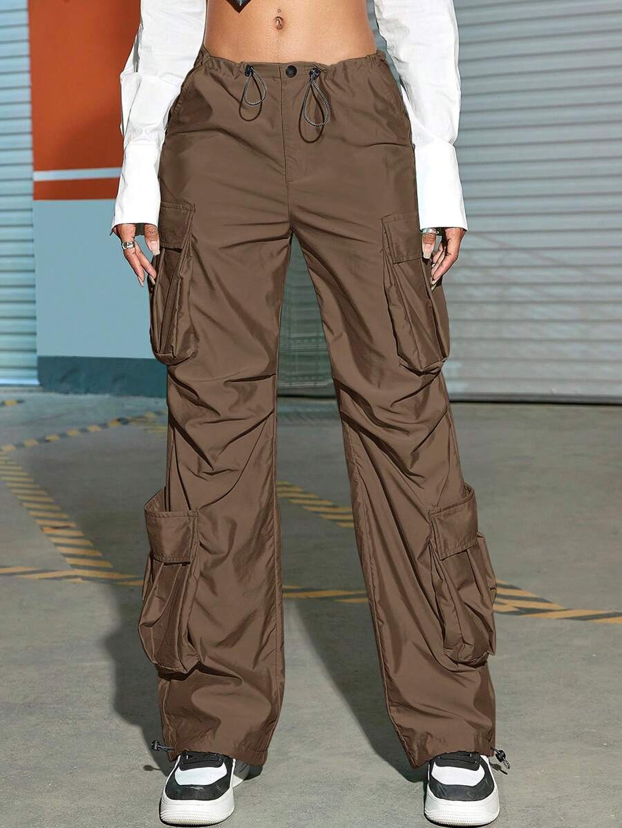 Street Vibes Flap Pockets Drawstring Cargo Pants – pocket detail close-up
