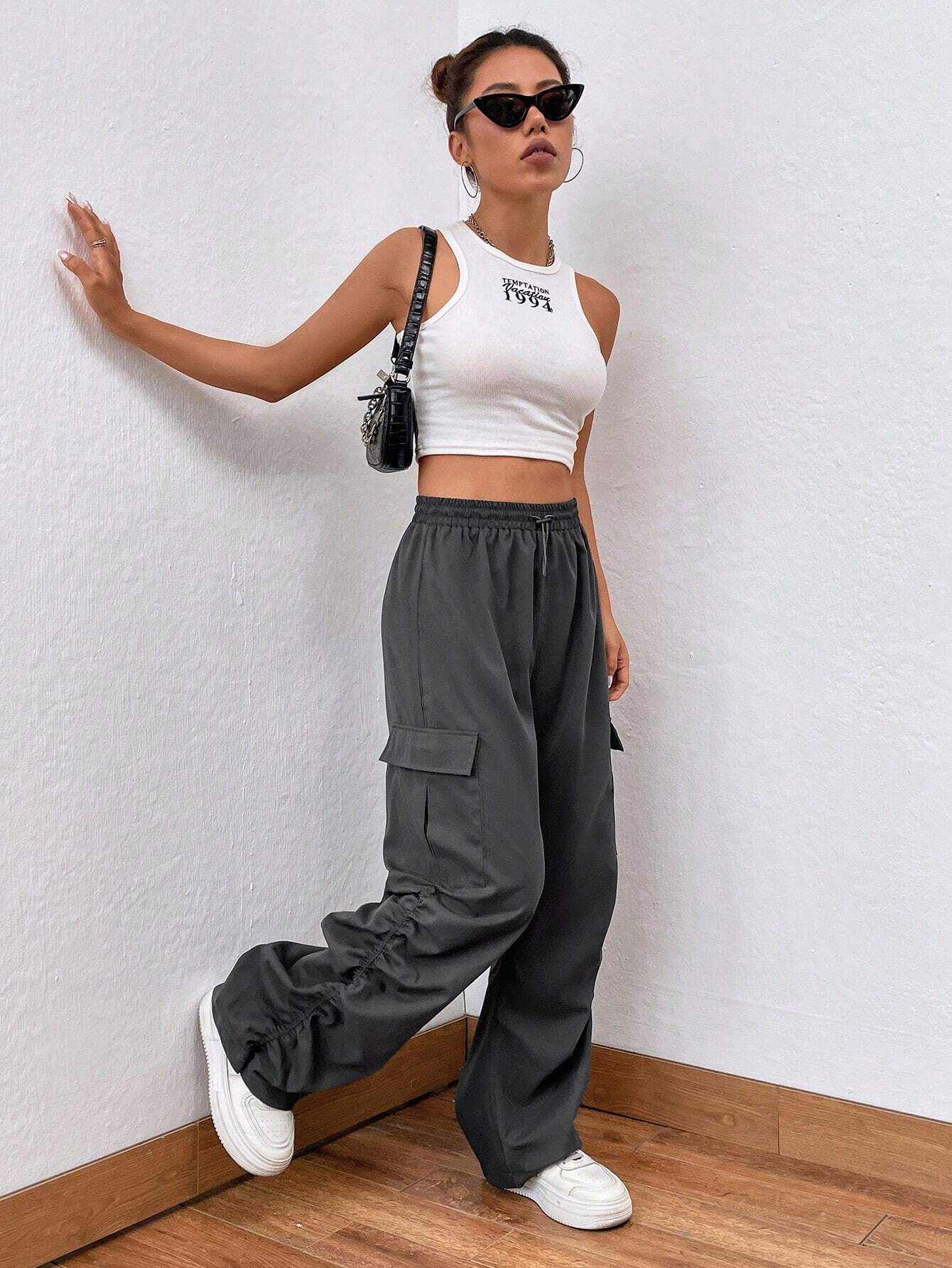 Loose Drawstring Cargo Pant – side profile view