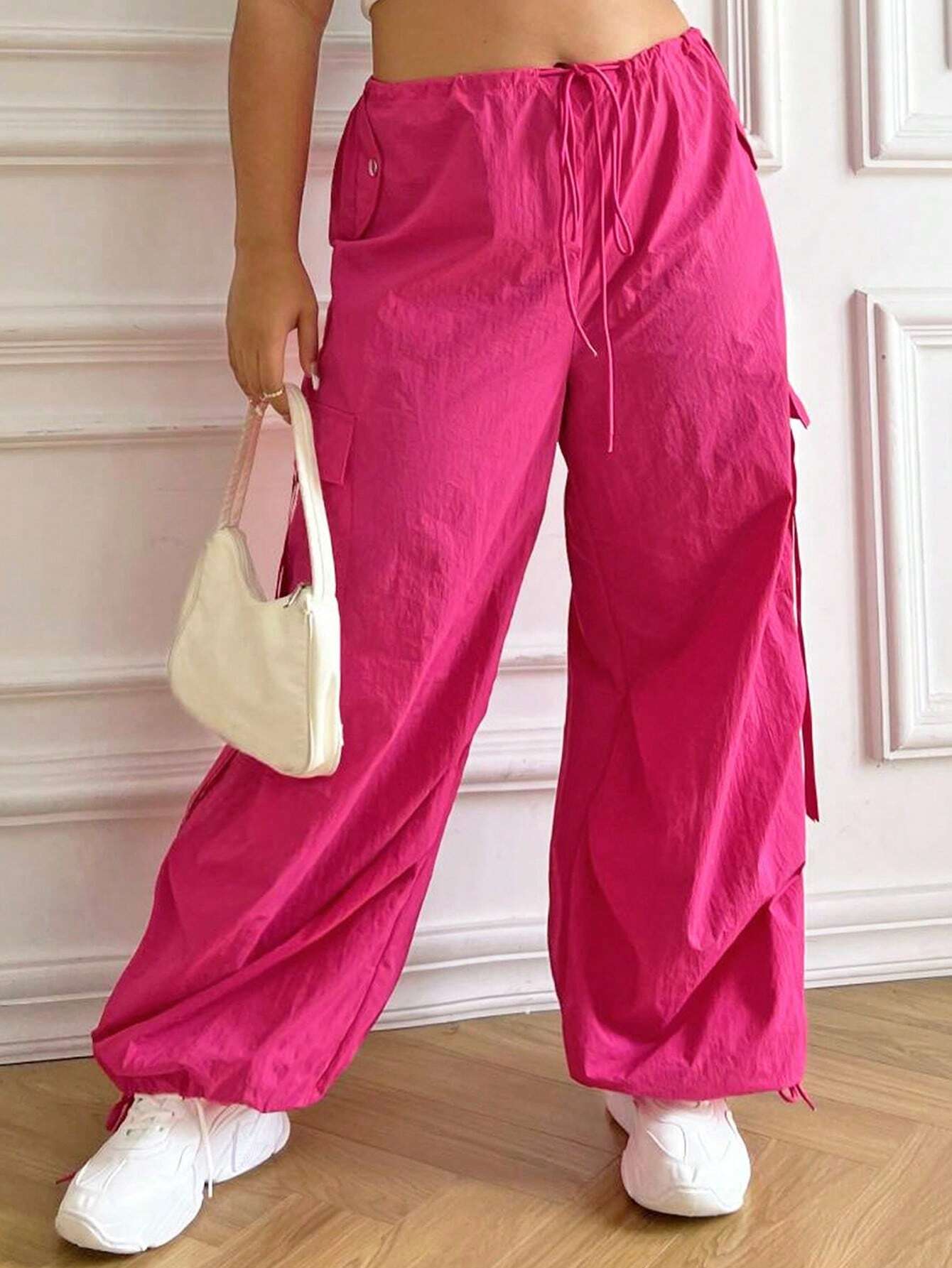 Drawstring Waist Flap Pocket Side Cargo Pants Style 1 – pocket detail close-up