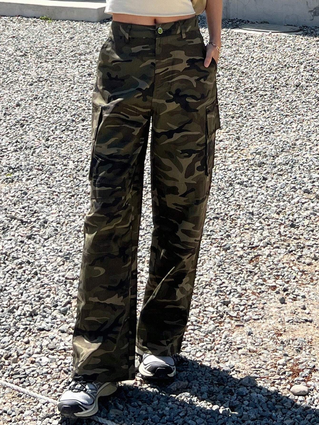 Camo Print Cargo Pant – women's cargo pants front view