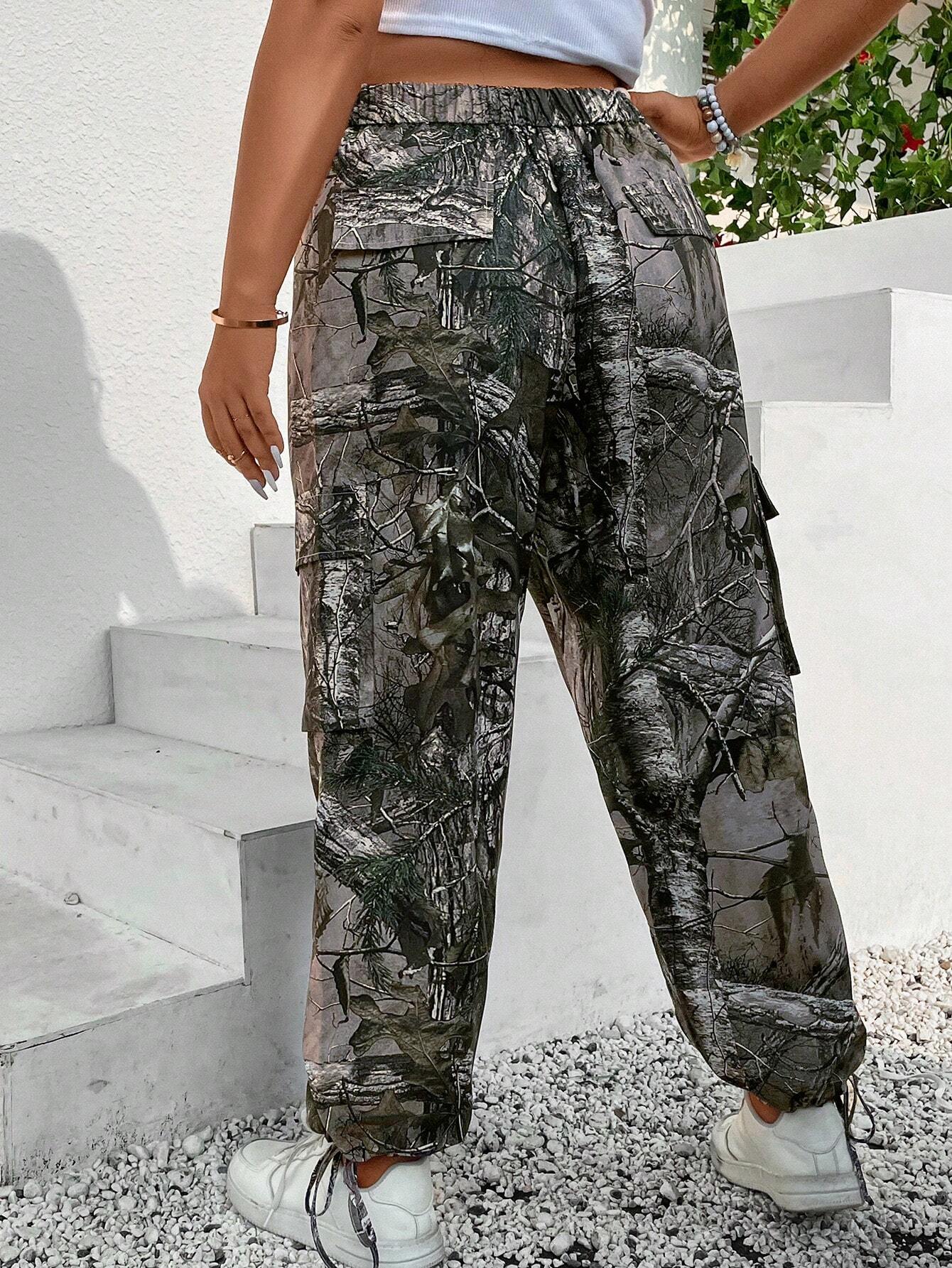 Allover Print Drawstring Hem Cargo Pants – pocket detail close-up