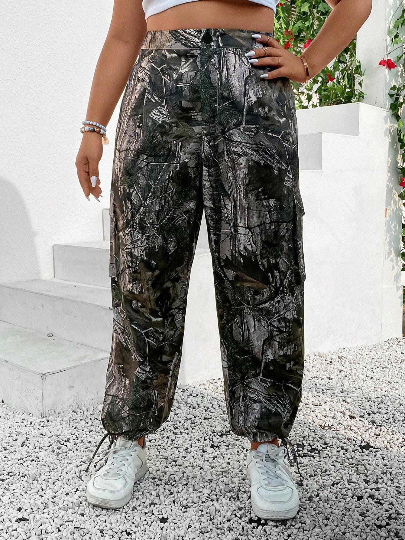 Allover Print Drawstring Hem Cargo Pants – waistband detail