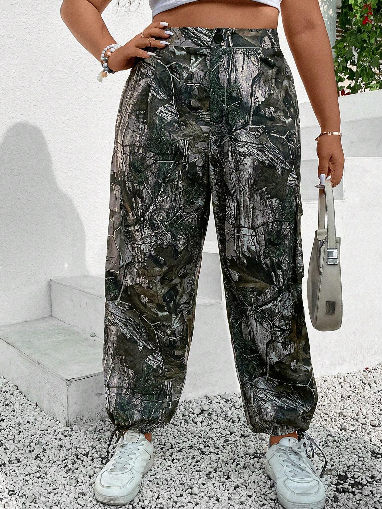 Allover Print Drawstring Hem Cargo Pants