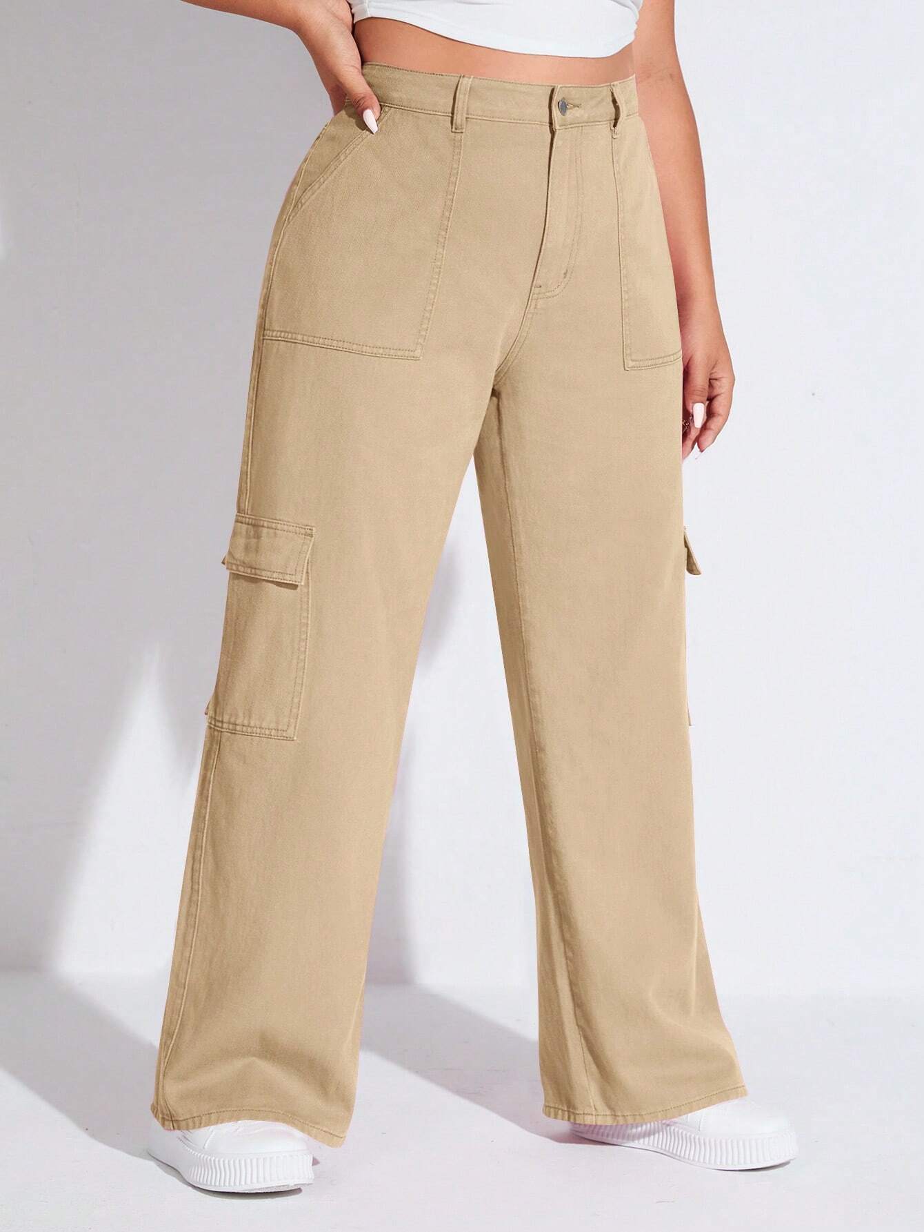 High Waist Side Pocket Cargo Jeans – model wearing view