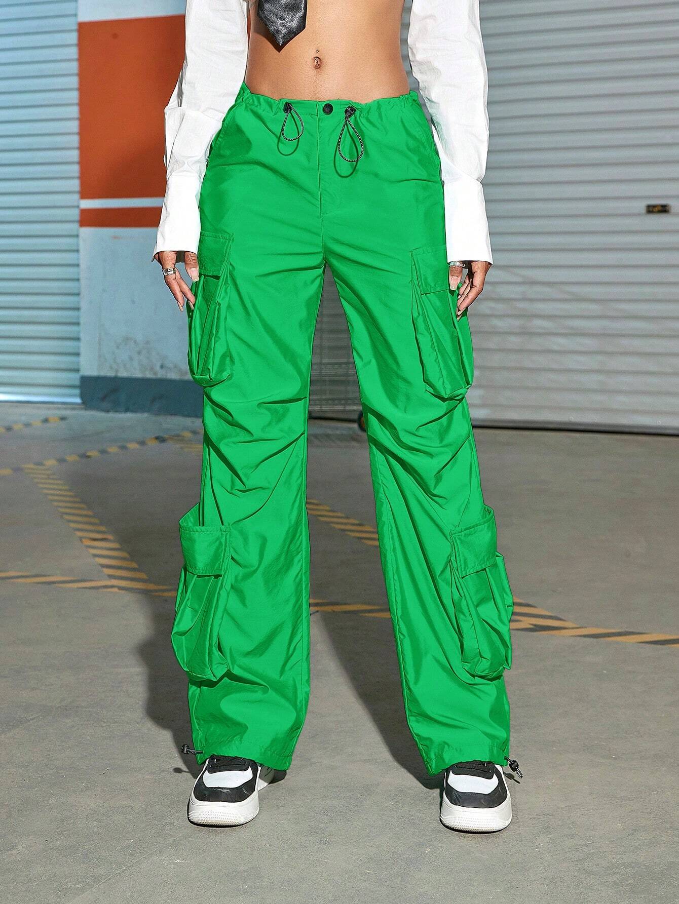 Drawstring Ruched Cargo Parachute Pant – pocket detail close-up