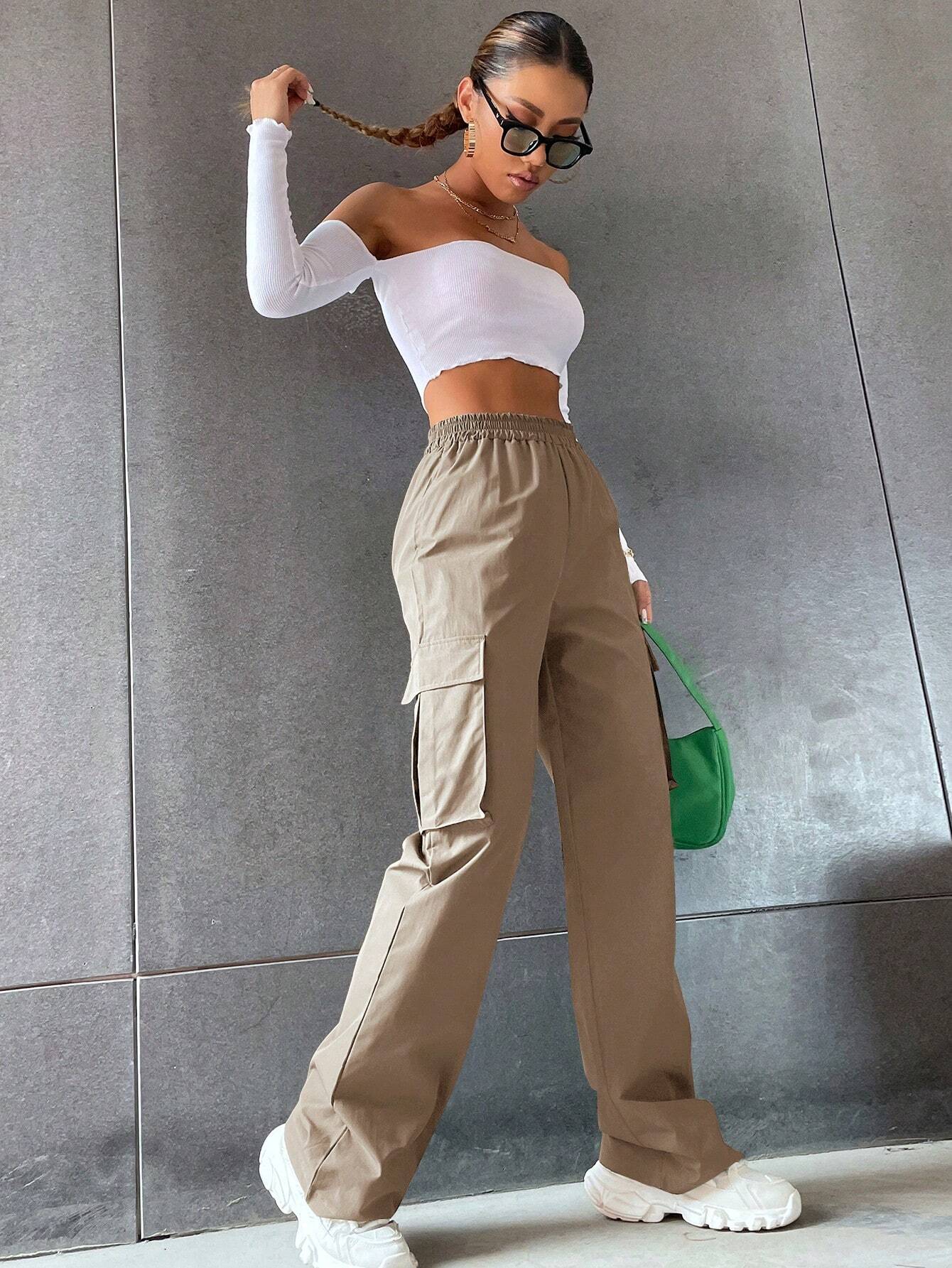 Casual Pocket Cargo Pants in Brown – back view detail