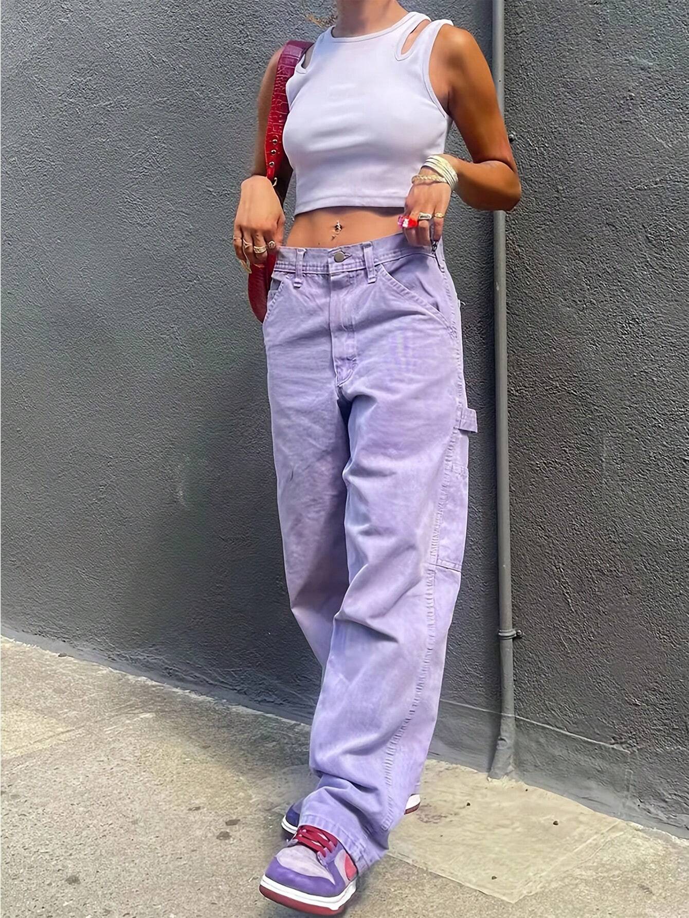 Solid Colored Flap Pocket Side Cargo Pants Style 1 – women's cargo pants front view