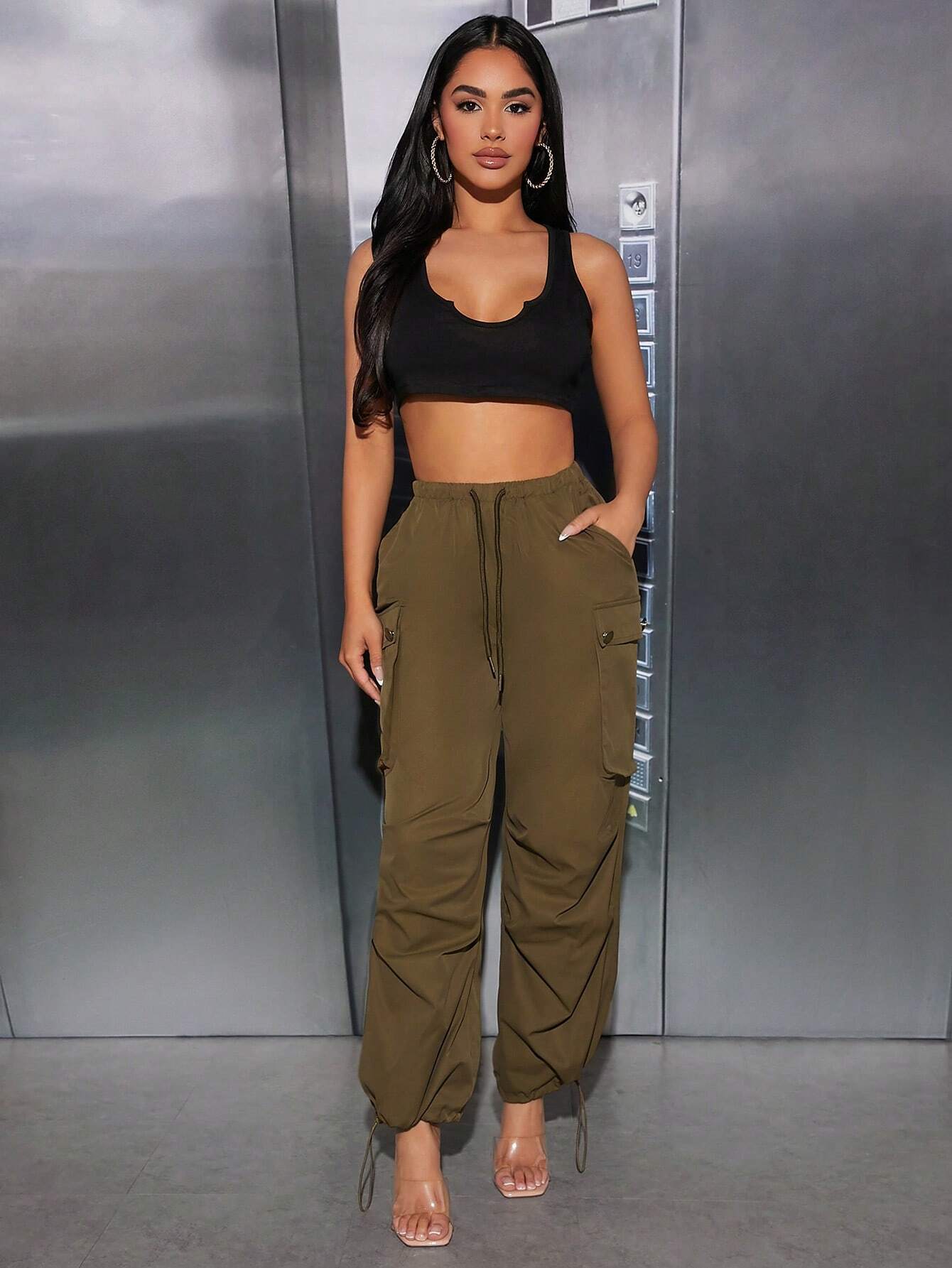 Drawstring Knot Cargo Pants – women's cargo pants front view