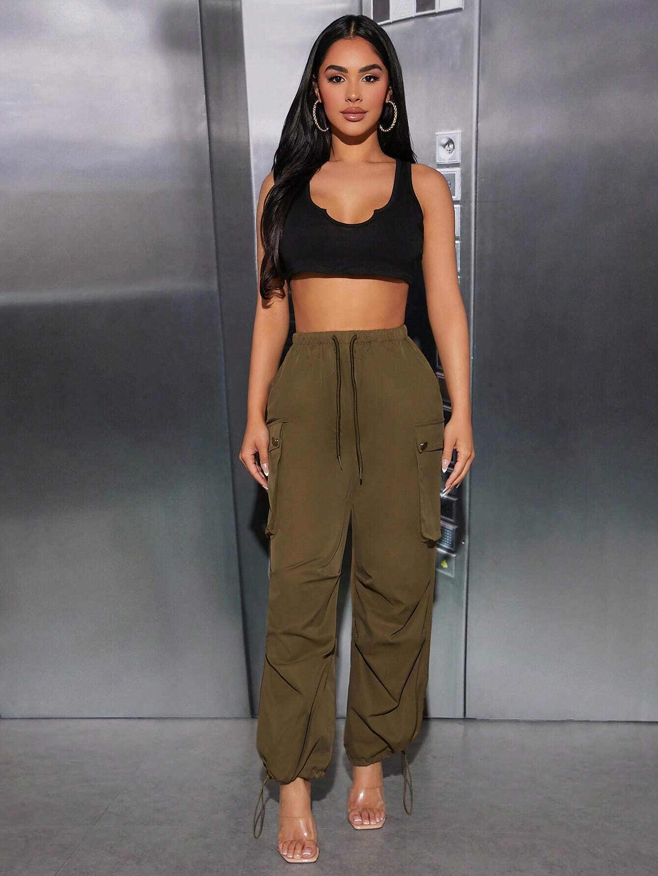 Drawstring Knot Cargo Pants – pocket detail close-up