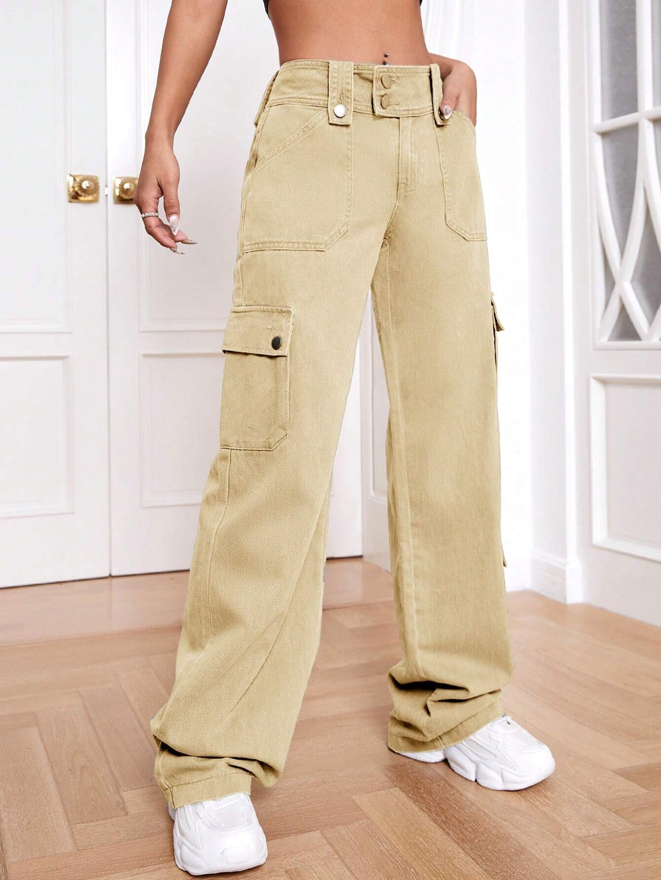 Long Flap Pocket Cargo Jeans – fabric detail close-up