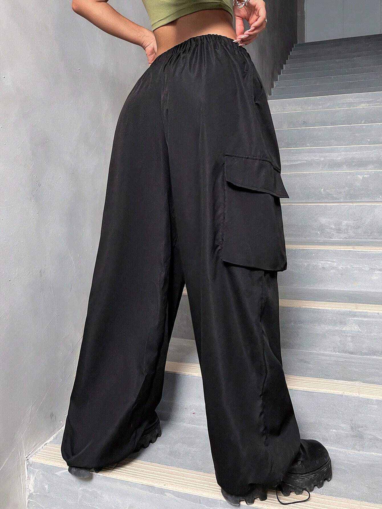 Flap Pocket Side Drawstring Cargo Pants Style 3 – side profile view