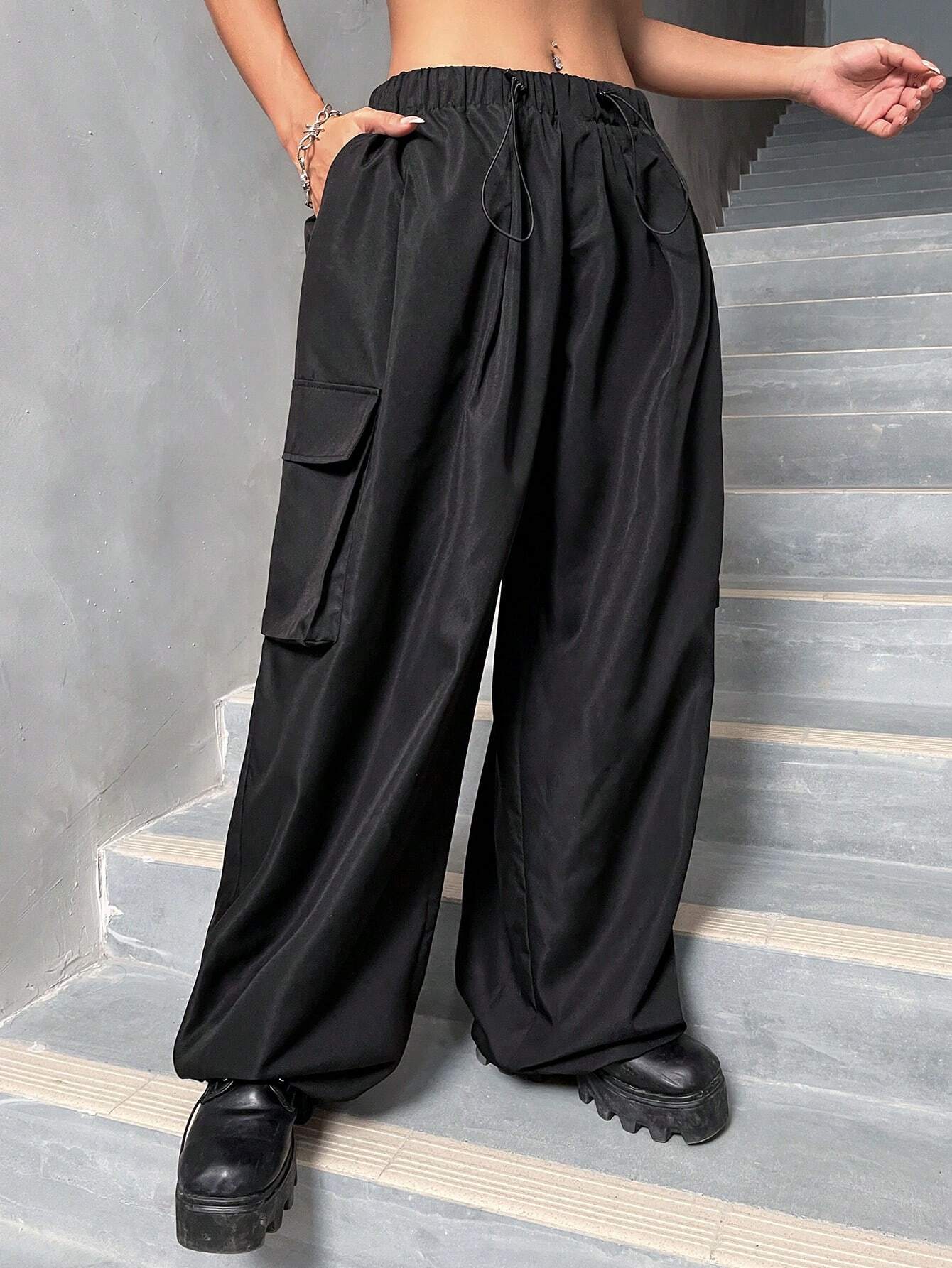 Flap Pocket Side Drawstring Cargo Pants Style 3 – waistband detail