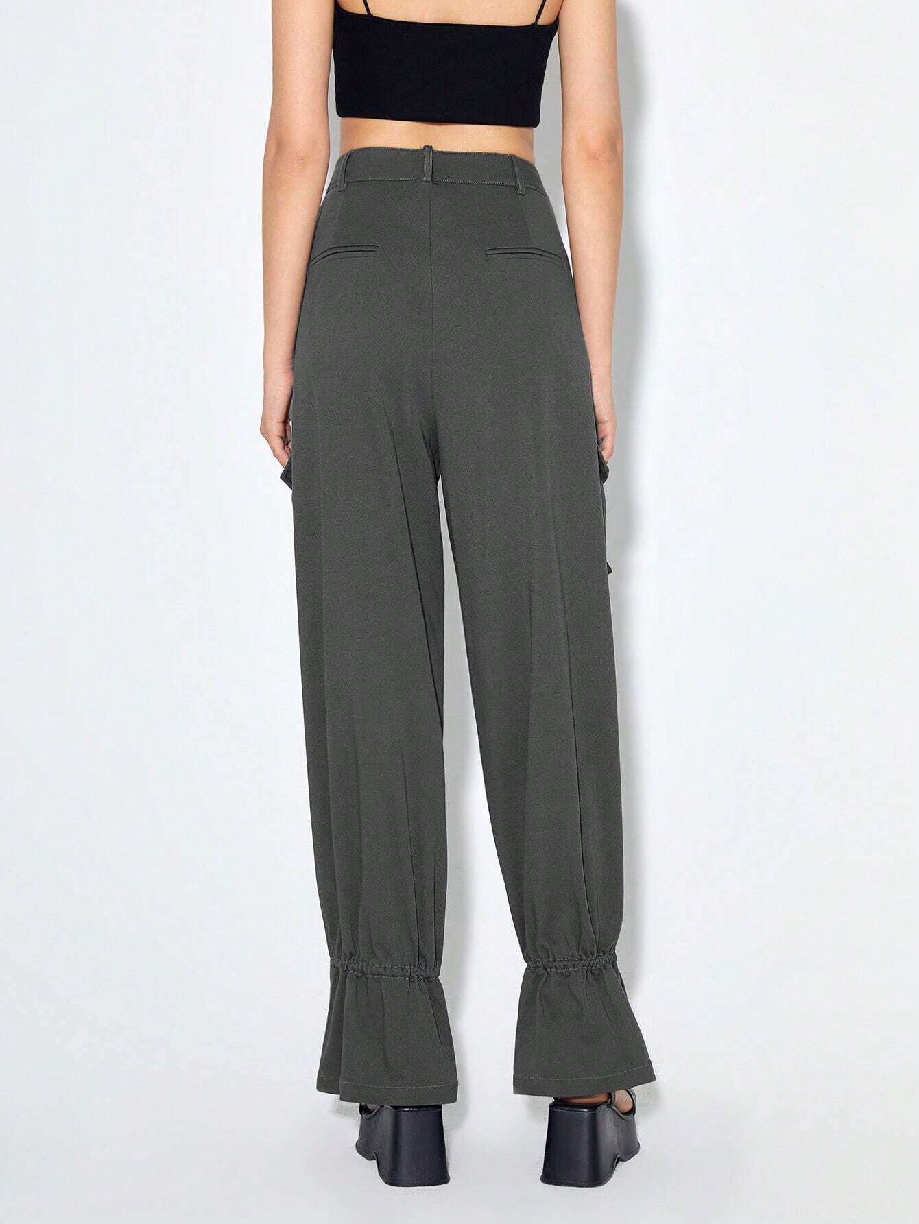Flap Pocket Side Knot Hem Cargo Pants – pocket detail close-up