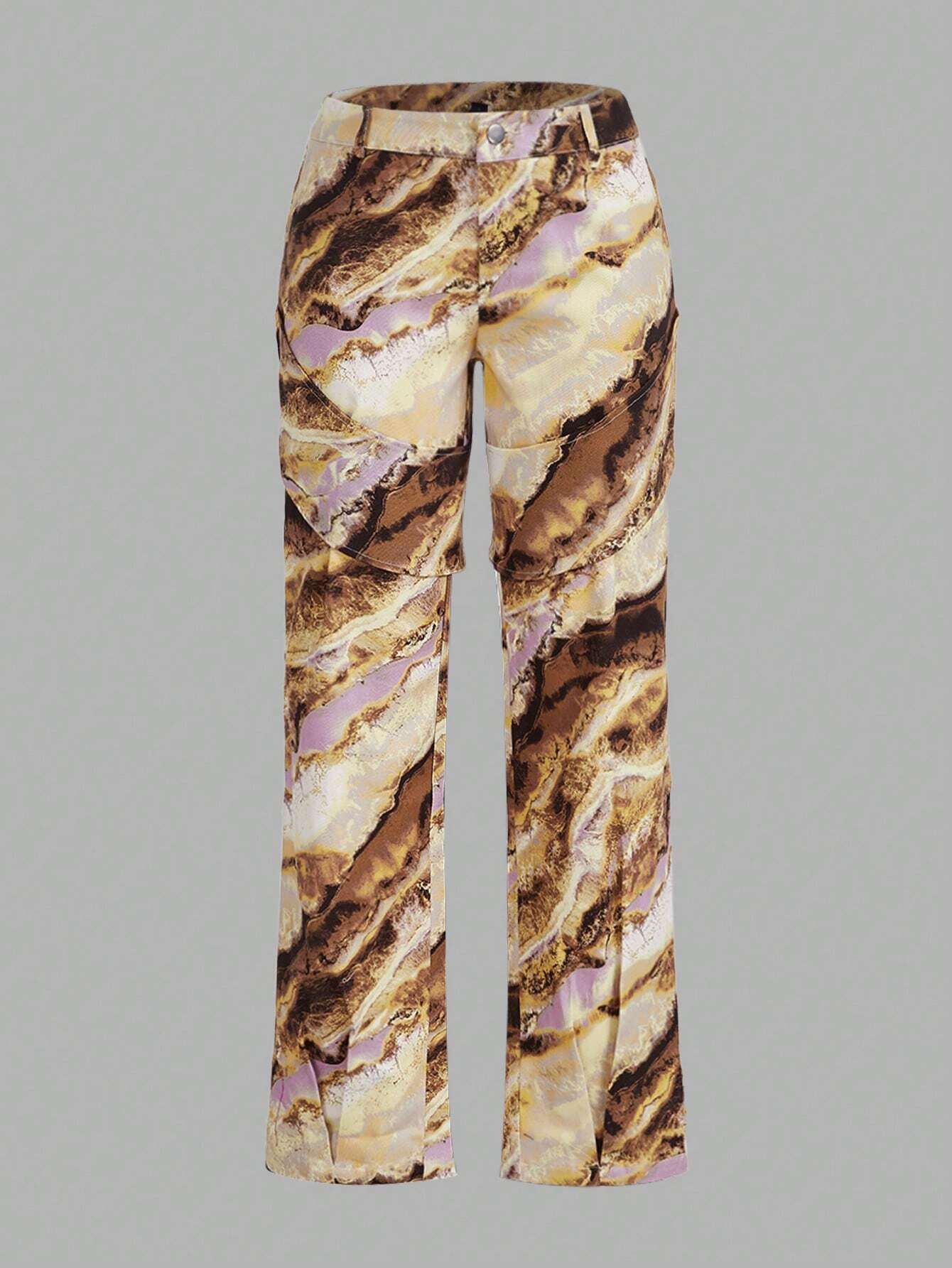 Marble Print Straight Leg Pants – women's cargo pants front view