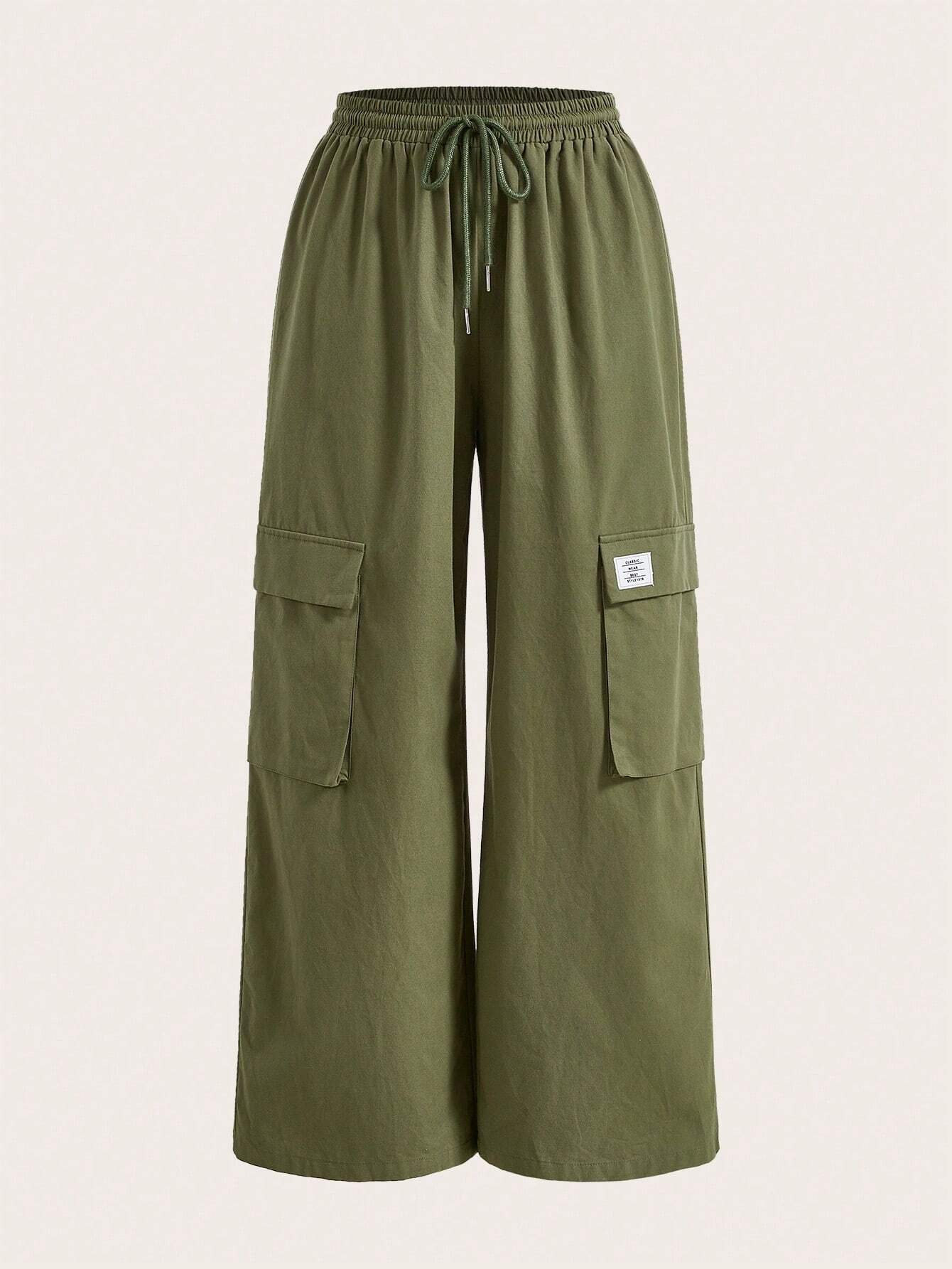 Drawstring Waist Green Cargo Pants – women's cargo pants front view