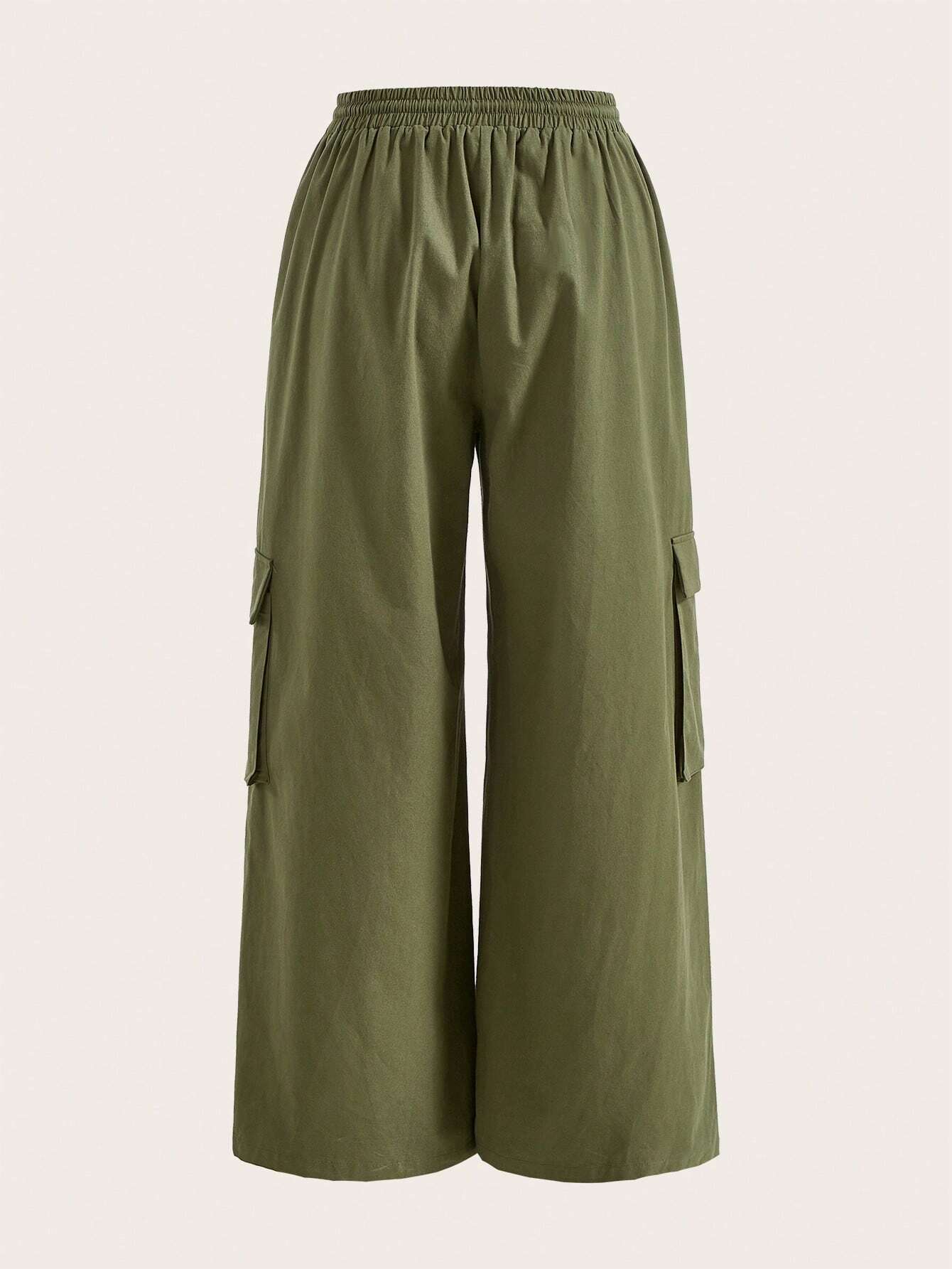 Drawstring Waist Green Cargo Pants – side profile view